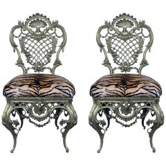 French Louis XV Style Pair of Bronze Side Chairs