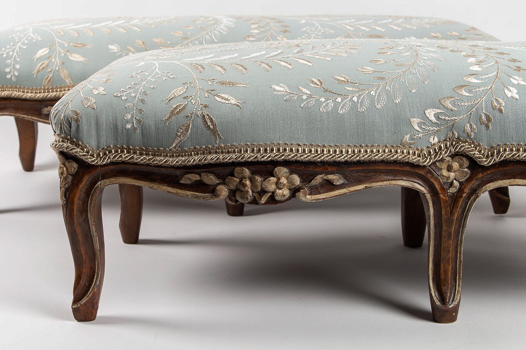 Fruitwood French Louis XV Style Pair of Carved Footstool, circa 1880