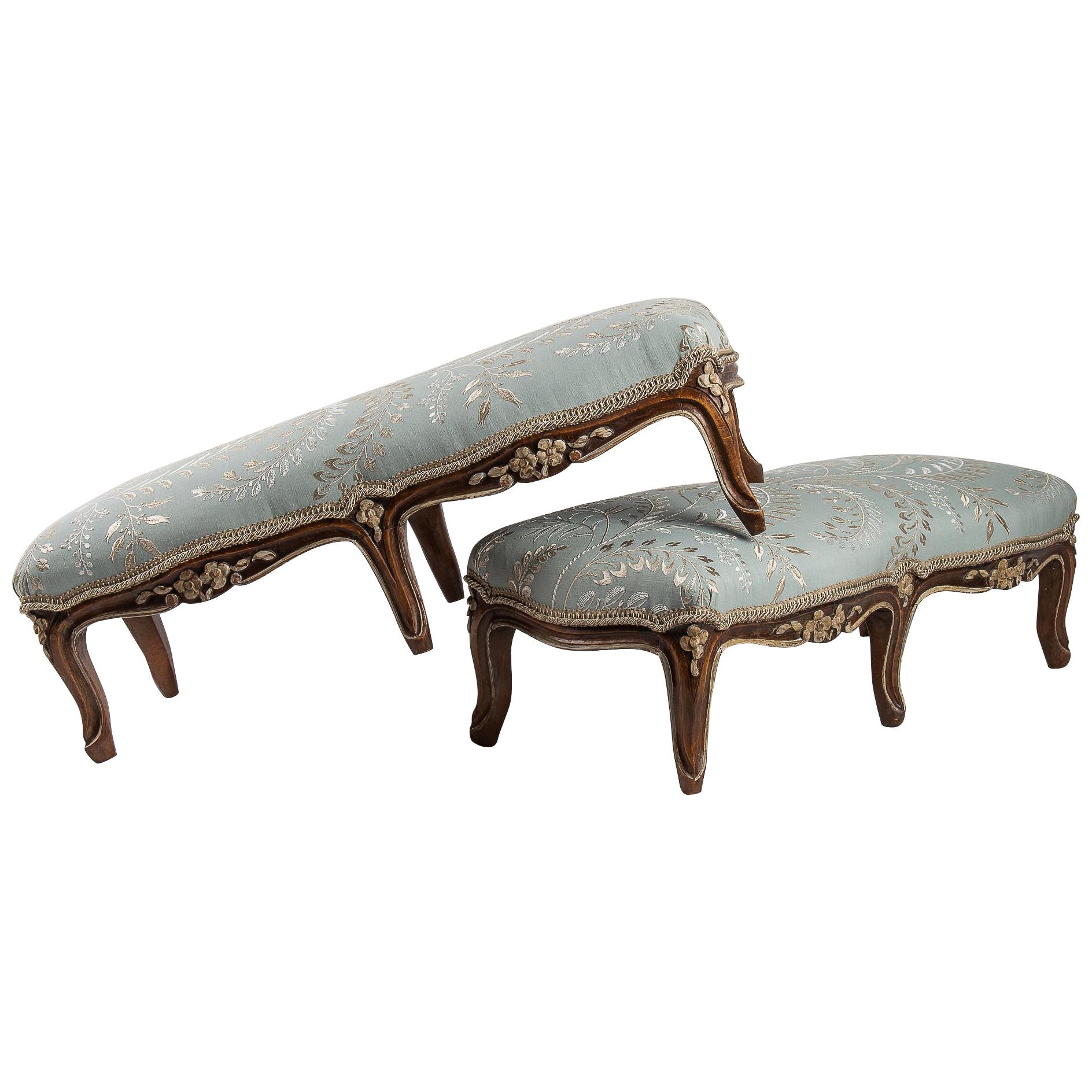 French Louis XV Style Pair of Carved Footstool, circa 1880