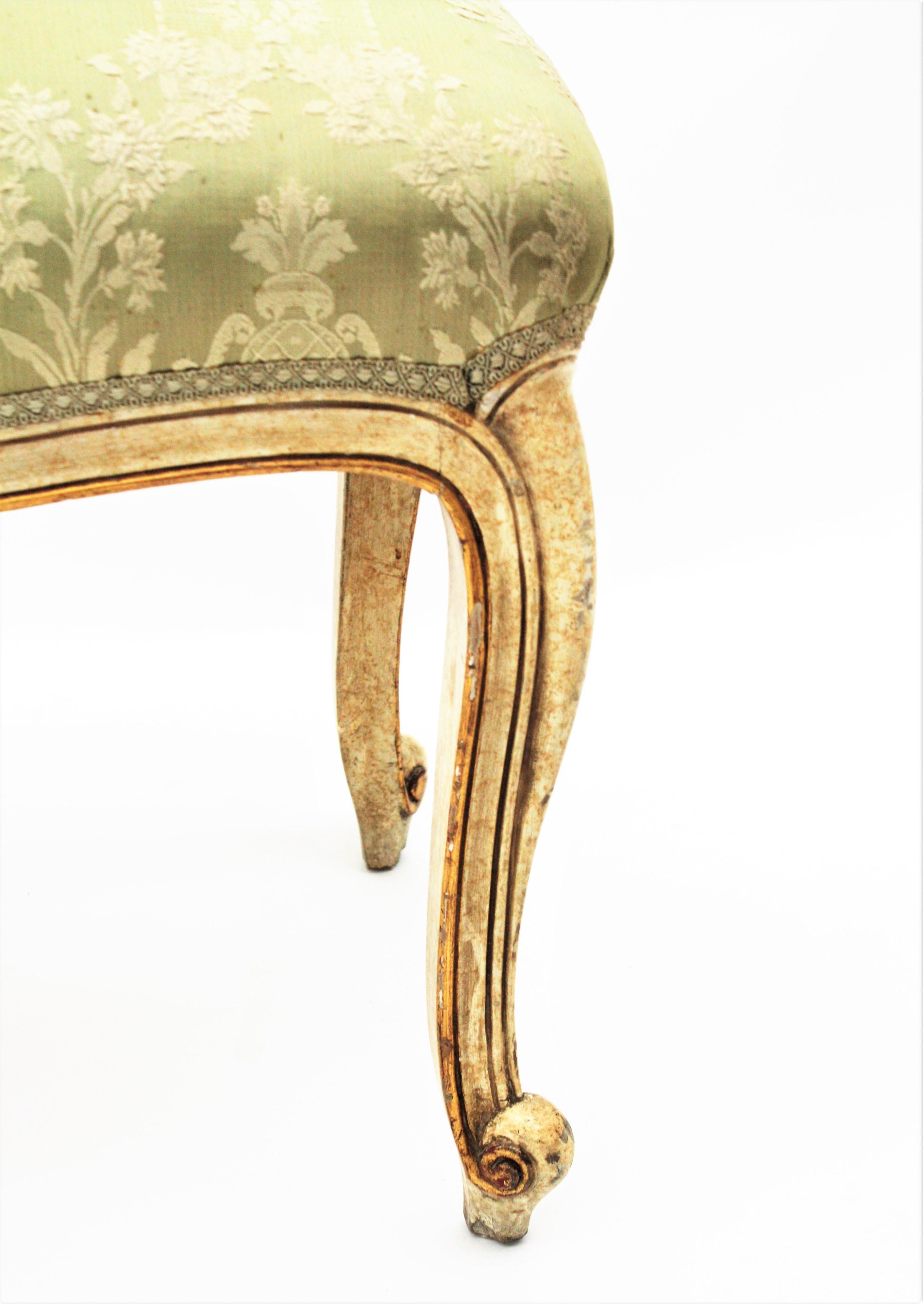 French Louis XV Style Parcel-Gilt Carved Wood Ivory Painted Bench / Stool 6