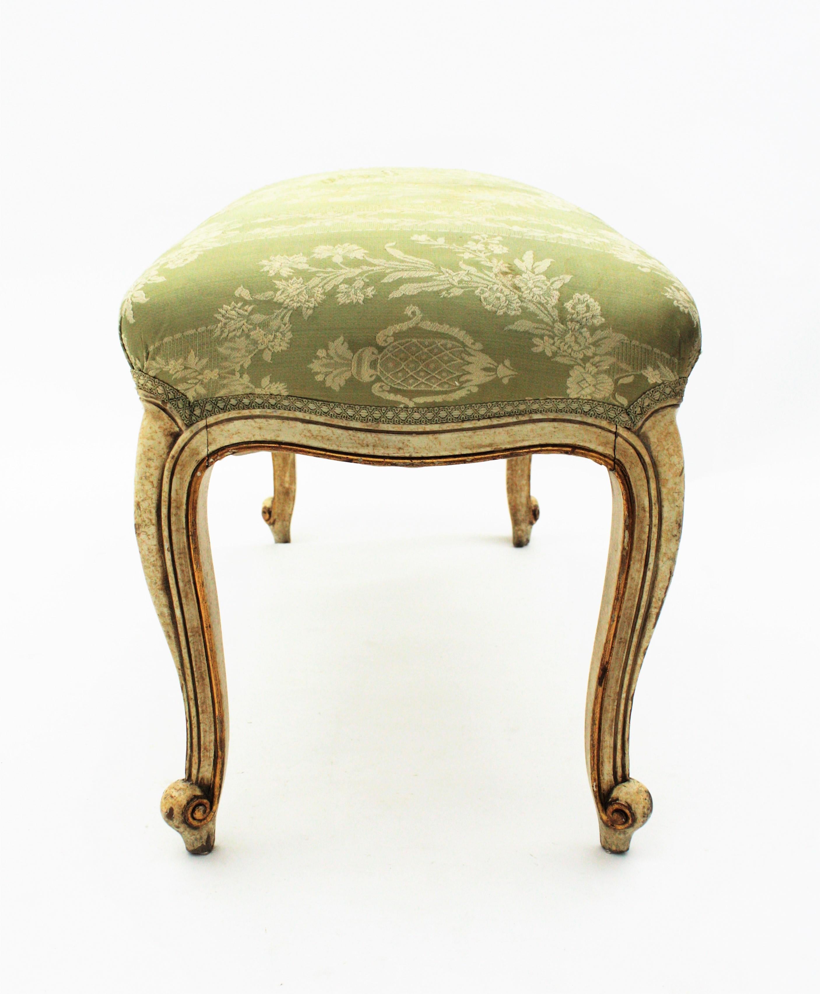 French Louis XV Style Parcel-Gilt Carved Wood Ivory Painted Bench / Stool 7