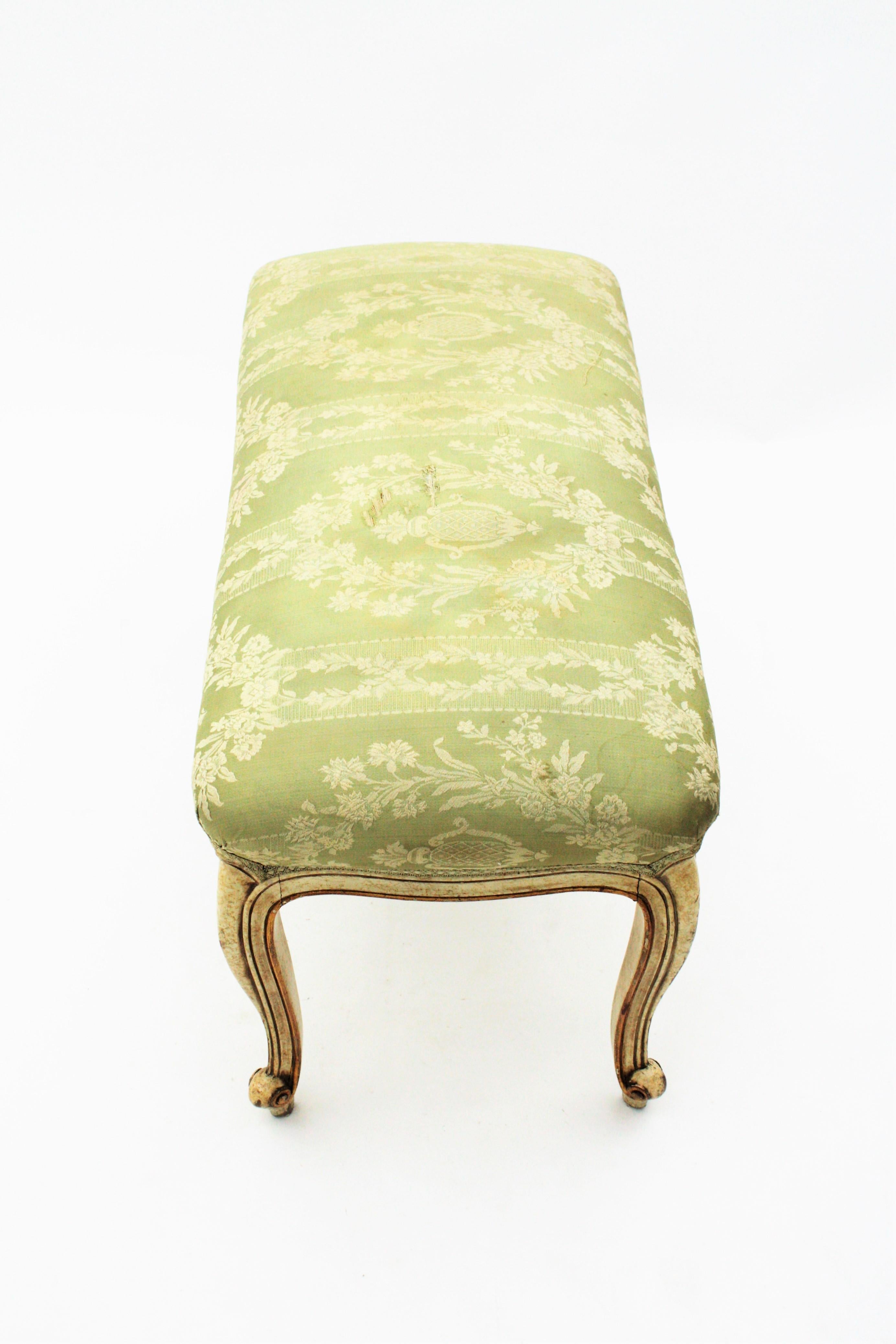 French Louis XV Style Parcel-Gilt Carved Wood Ivory Painted Bench / Stool 10