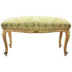 French Louis XV Style Parcel-Gilt Carved Wood Ivory Painted Bench / Stool