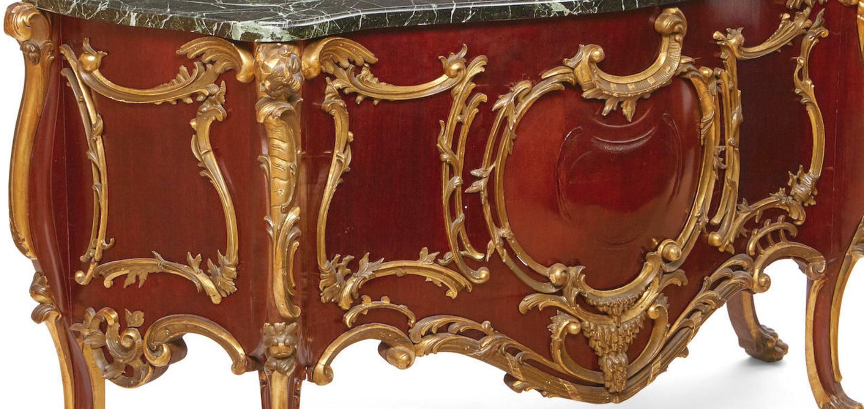 French Louis XV Style Parcel-Gilt Commode-Form Console, 19th Century In Good Condition In Cypress, CA