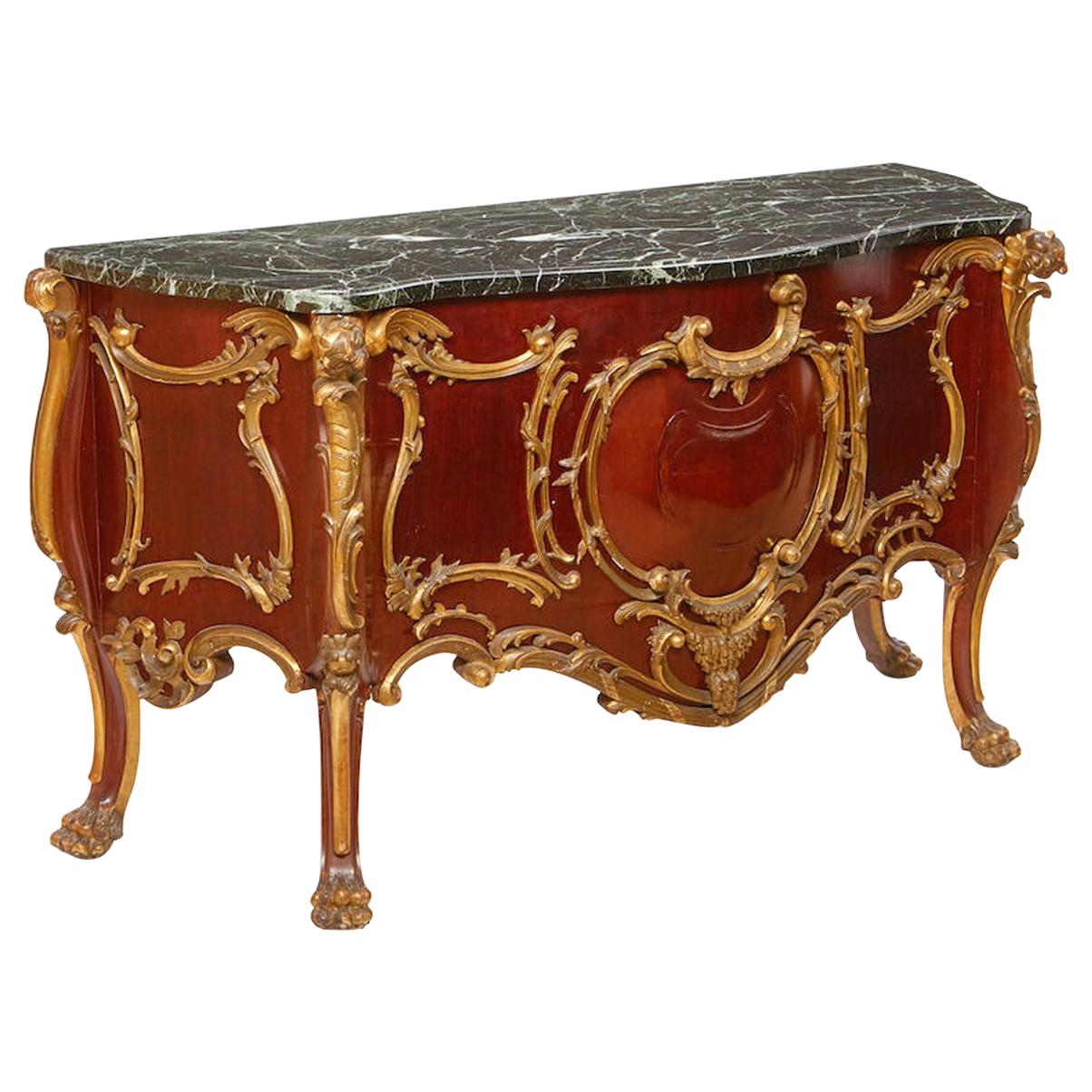 French Louis XV Style Parcel-Gilt Commode-Form Console, 19th Century