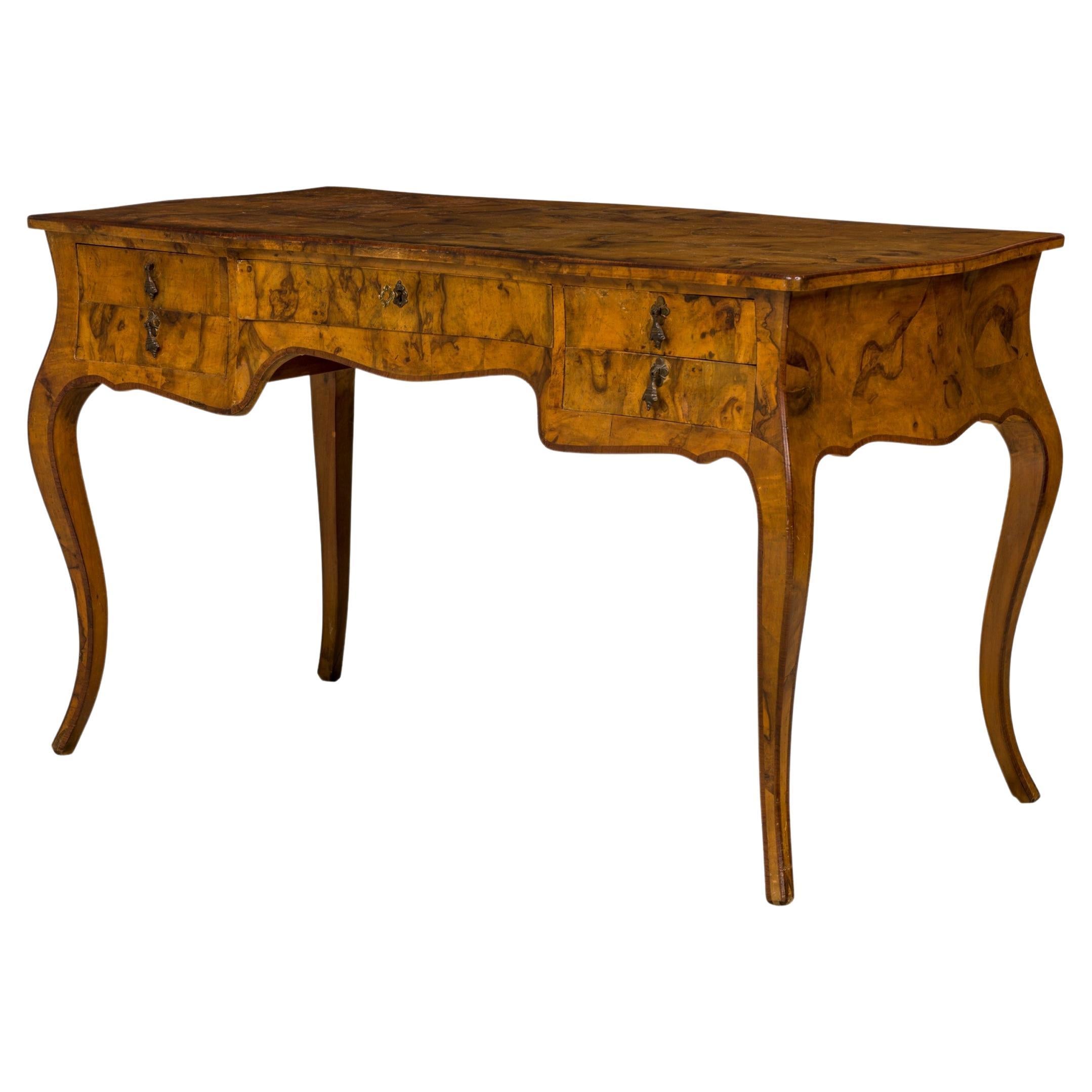 French Louis XV-Style Patchwork Burlwood Veneer Desk