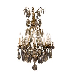 French Louis XV Style, Patinated-Bronze and Crystal Chandelier, circa 1880-1890
