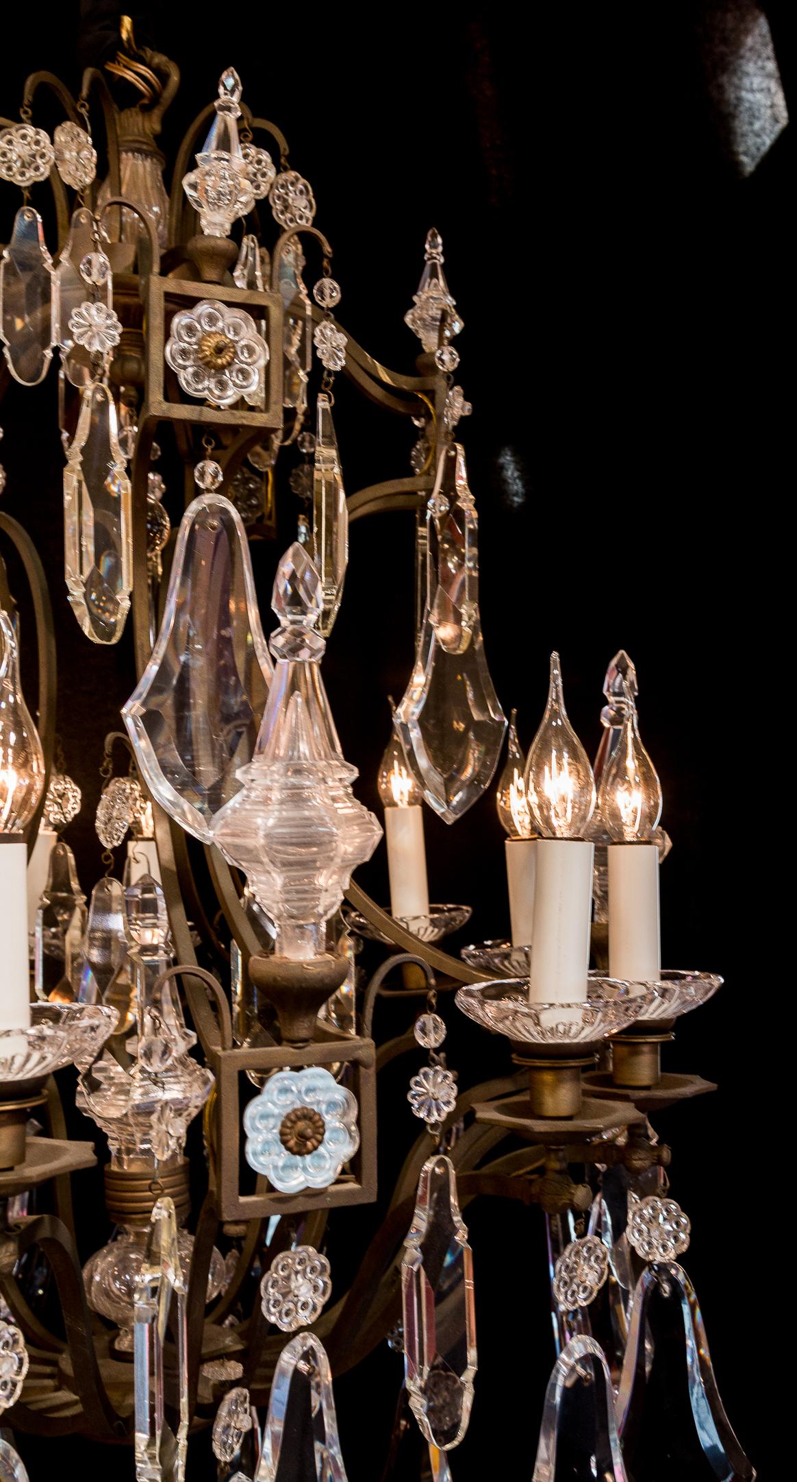French Louis XV Style, Patinated Bronze, and Cut-Crystal Chandelier, circa 1950 7