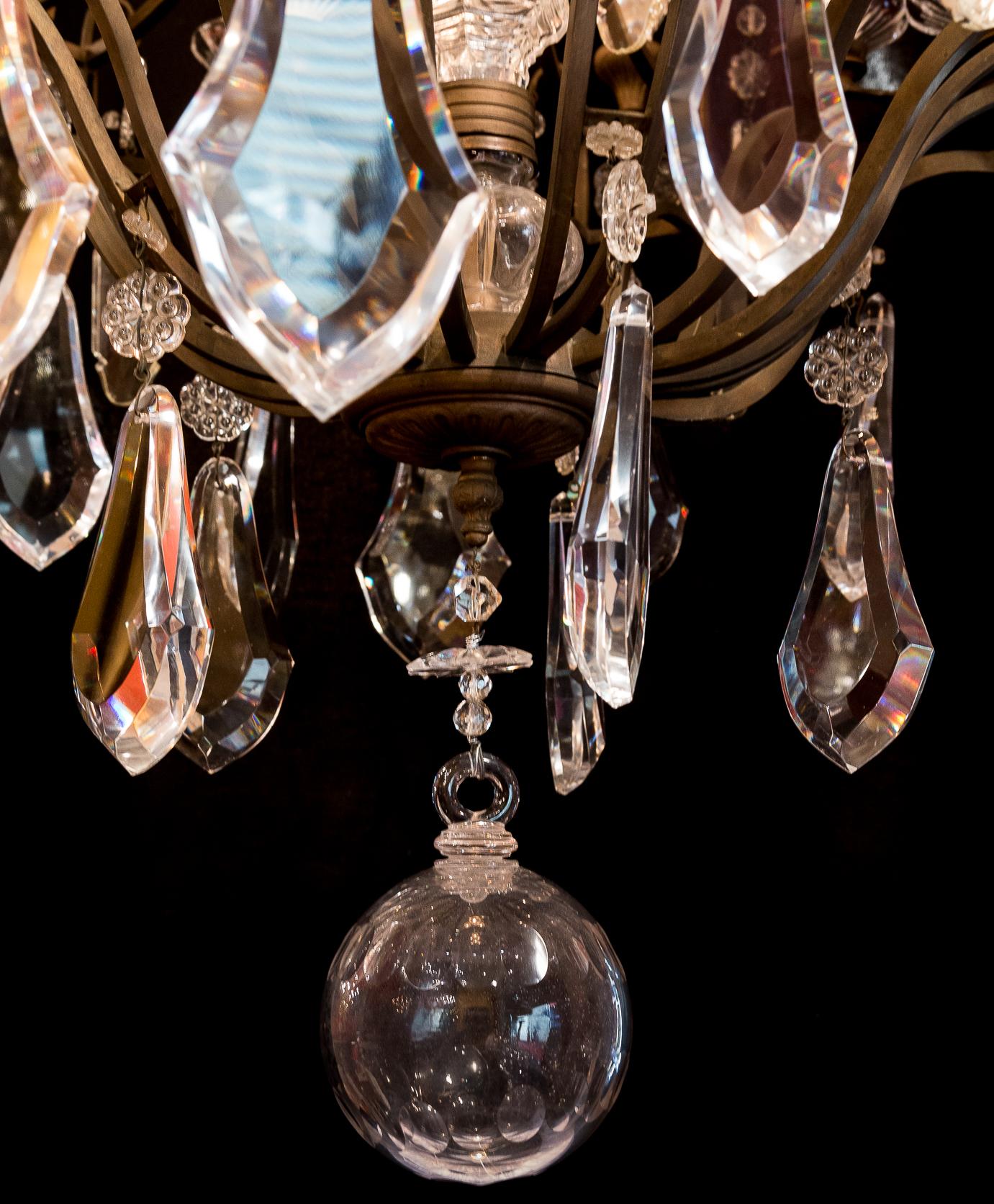 French Louis XV Style, Patinated Bronze, and Cut-Crystal Chandelier, circa 1950 8
