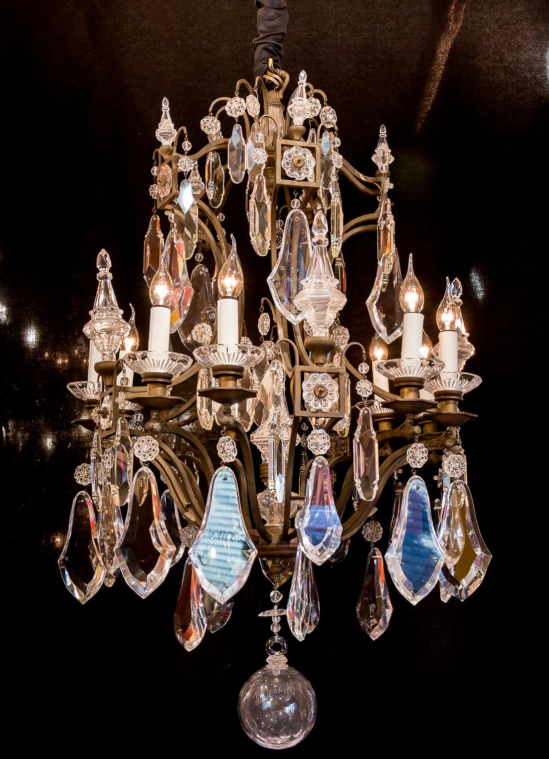 French Louis XV Style, Patinated Bronze, and Cut-Crystal Chandelier, circa 1950 9