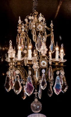 French Louis XV Style, Patinated Bronze, and Cut-Crystal Chandelier, circa 1950