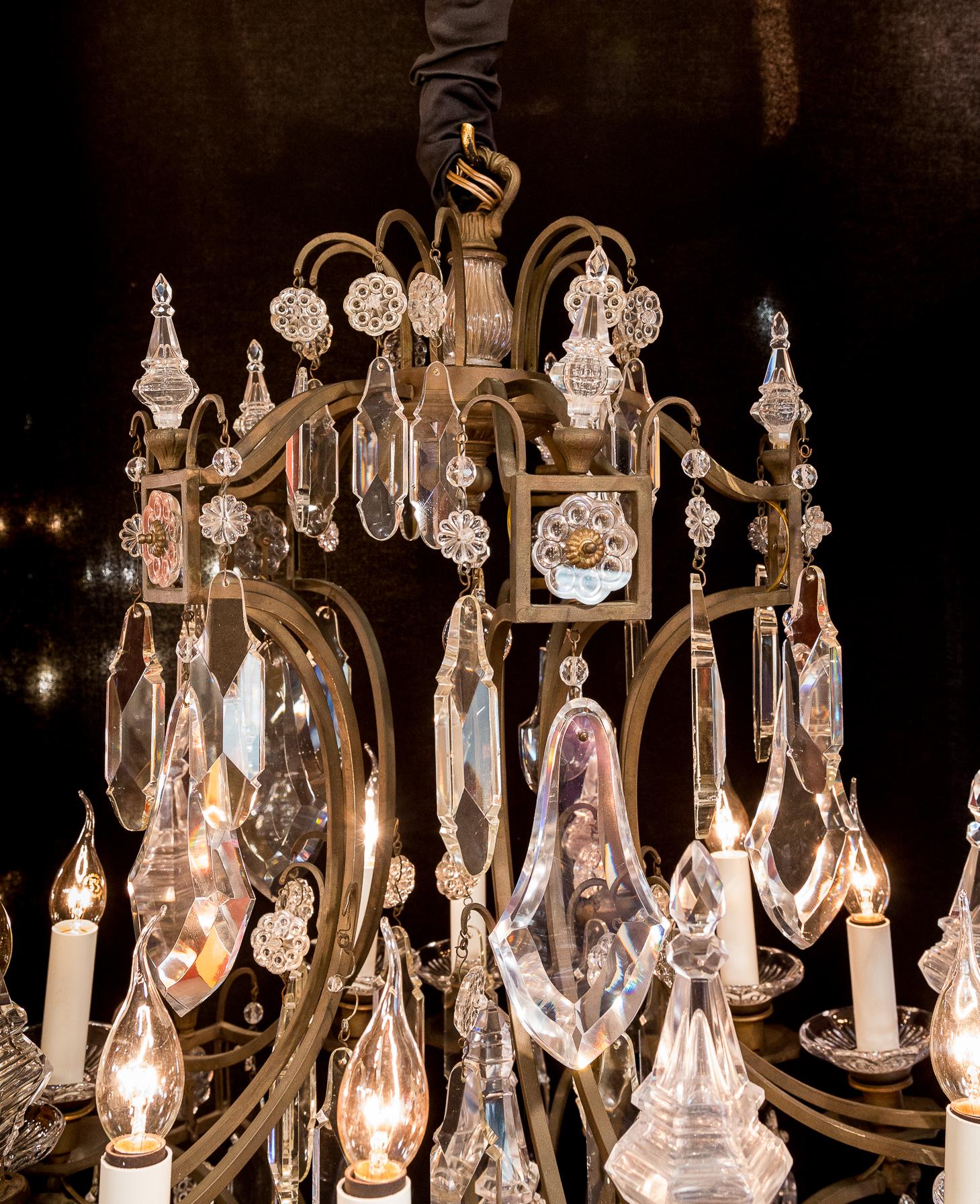 French Louis XV Style, Patinated Bronze, and Cut-Crystal Chandelier, circa 1950 In Good Condition In Saint Ouen, FR