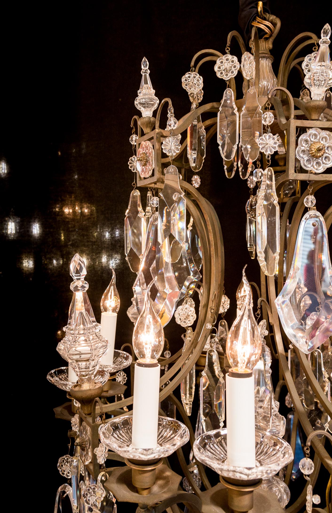 20th Century French Louis XV Style, Patinated Bronze, and Cut-Crystal Chandelier, circa 1950
