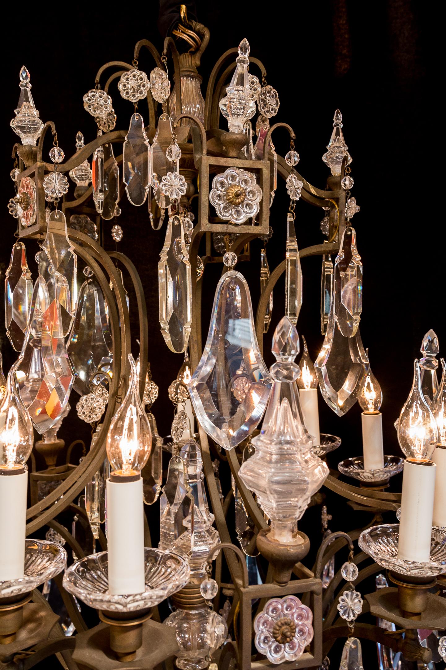French Louis XV Style, Patinated Bronze, and Cut-Crystal Chandelier, circa 1950 1