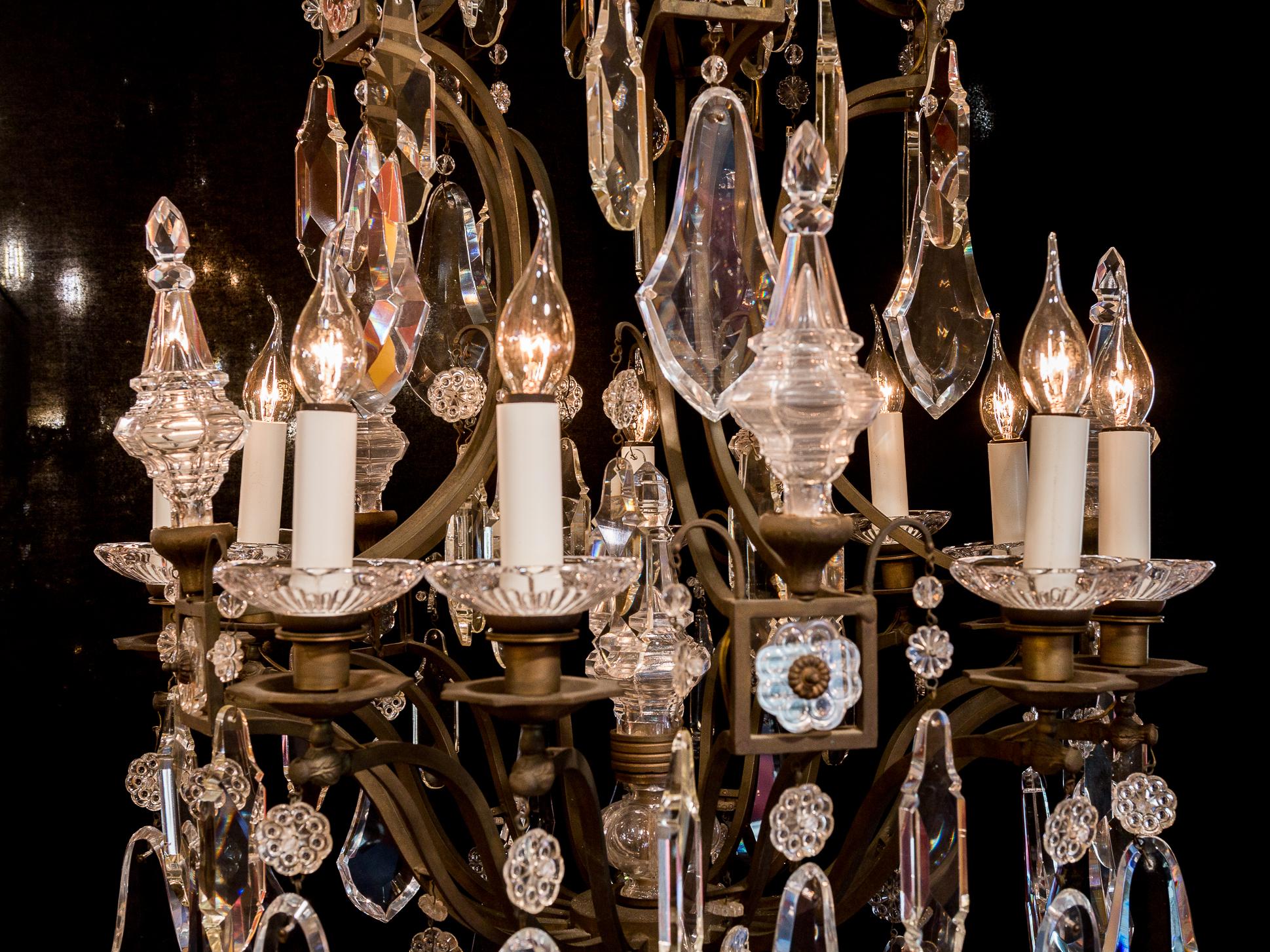 French Louis XV Style, Patinated Bronze, and Cut-Crystal Chandelier, circa 1950 2