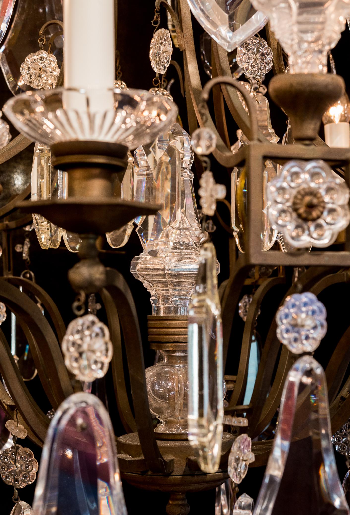 French Louis XV Style, Patinated Bronze, and Cut-Crystal Chandelier, circa 1950 3