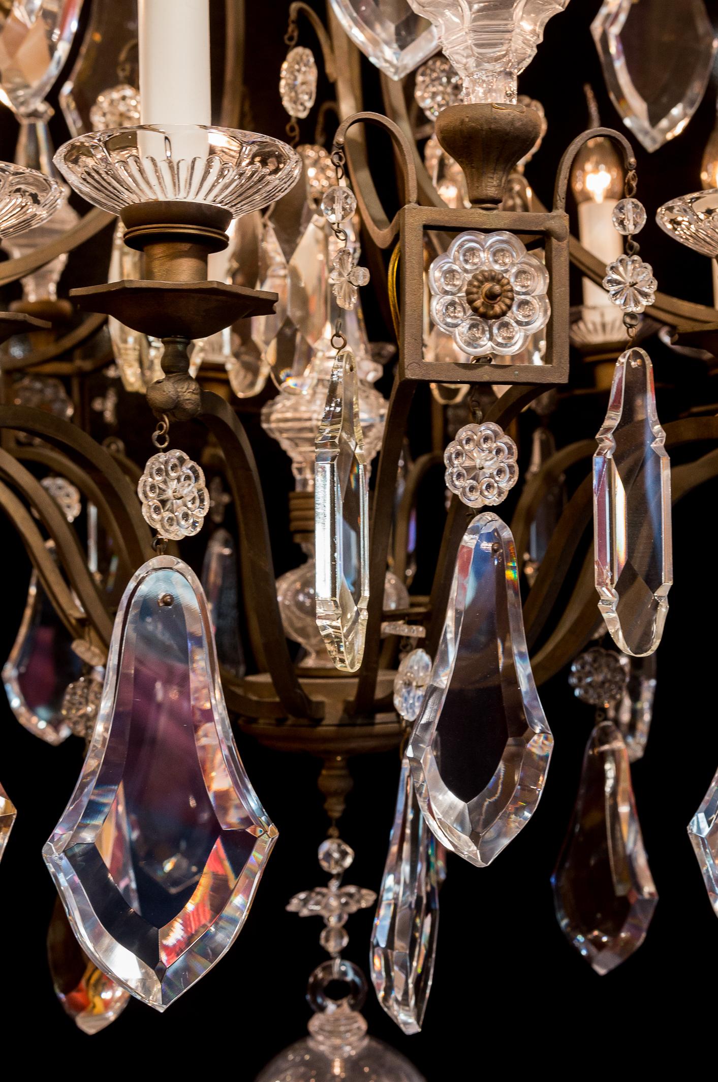 French Louis XV Style, Patinated Bronze, and Cut-Crystal Chandelier, circa 1950 5