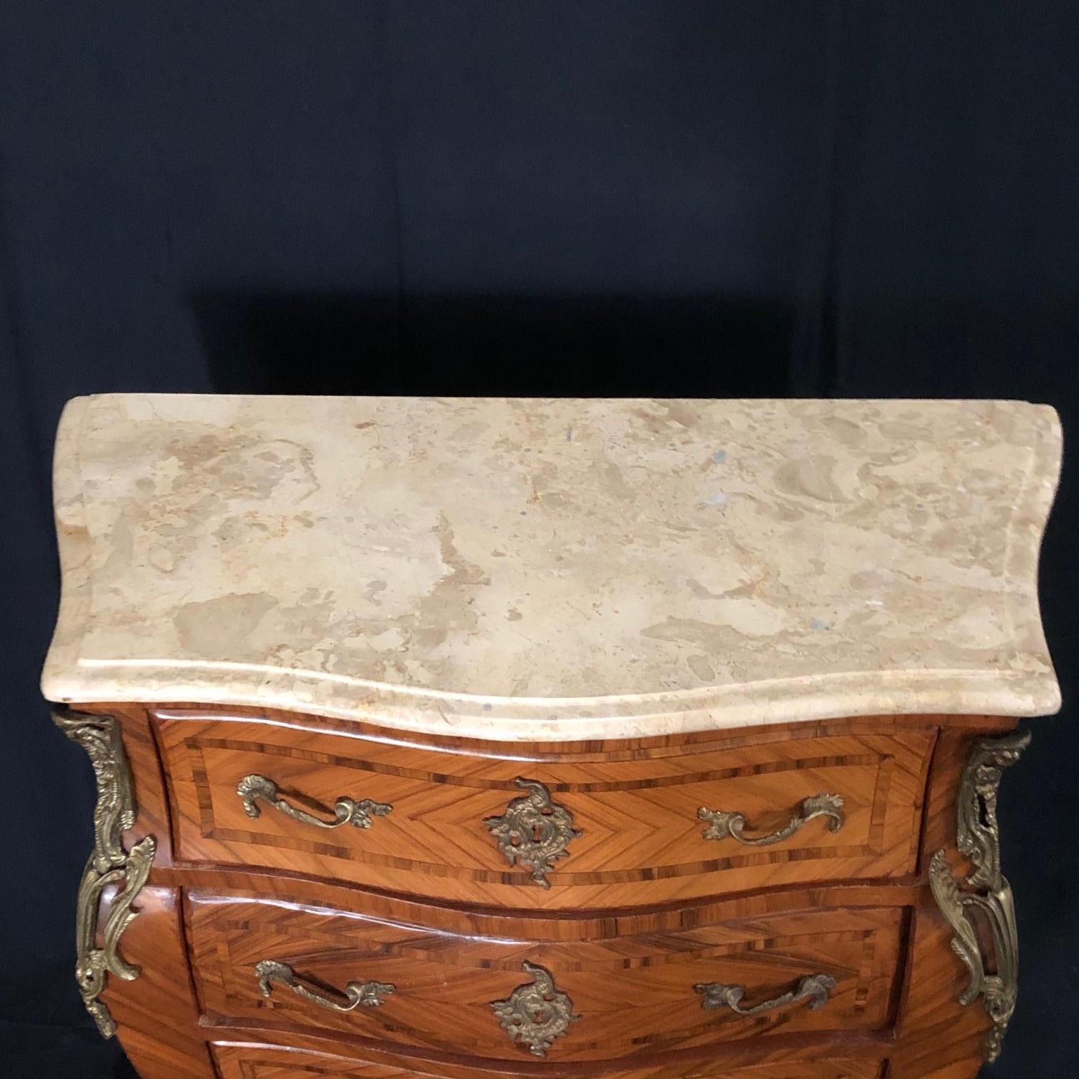 Mid-20th Century French Louis XV Style Petite Marble Topped Chest or Commode