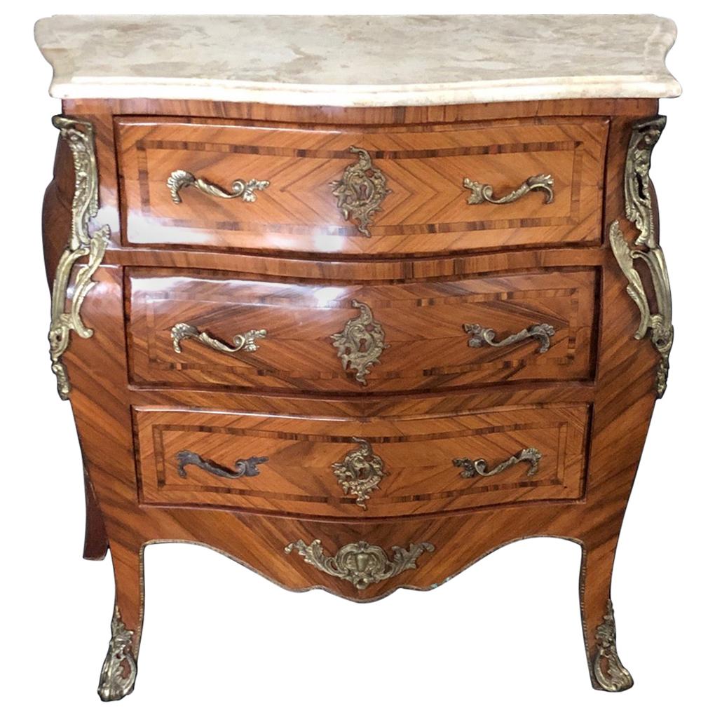 French Louis XV Style Petite Marble Topped Chest or Commode