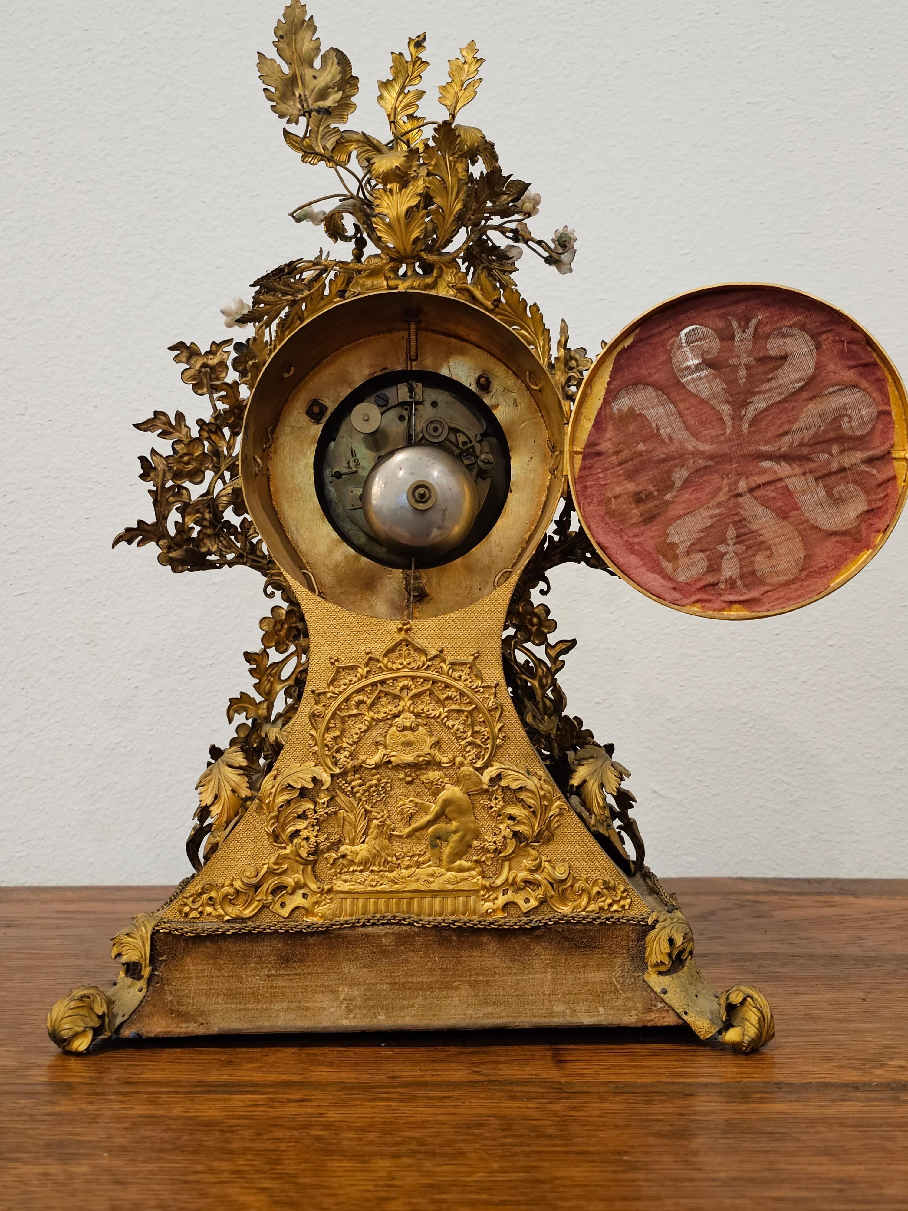 French Louis XV Style Porcelain Gilt Mixed Metal Mantel Clock For Sale 11