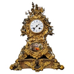 French Louis XV Style Porcelain Gilt Mixed Metal Mantel Clock