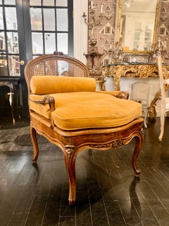 French Louis XV Style Provençal Caned Armchair with Cushion and Bolster