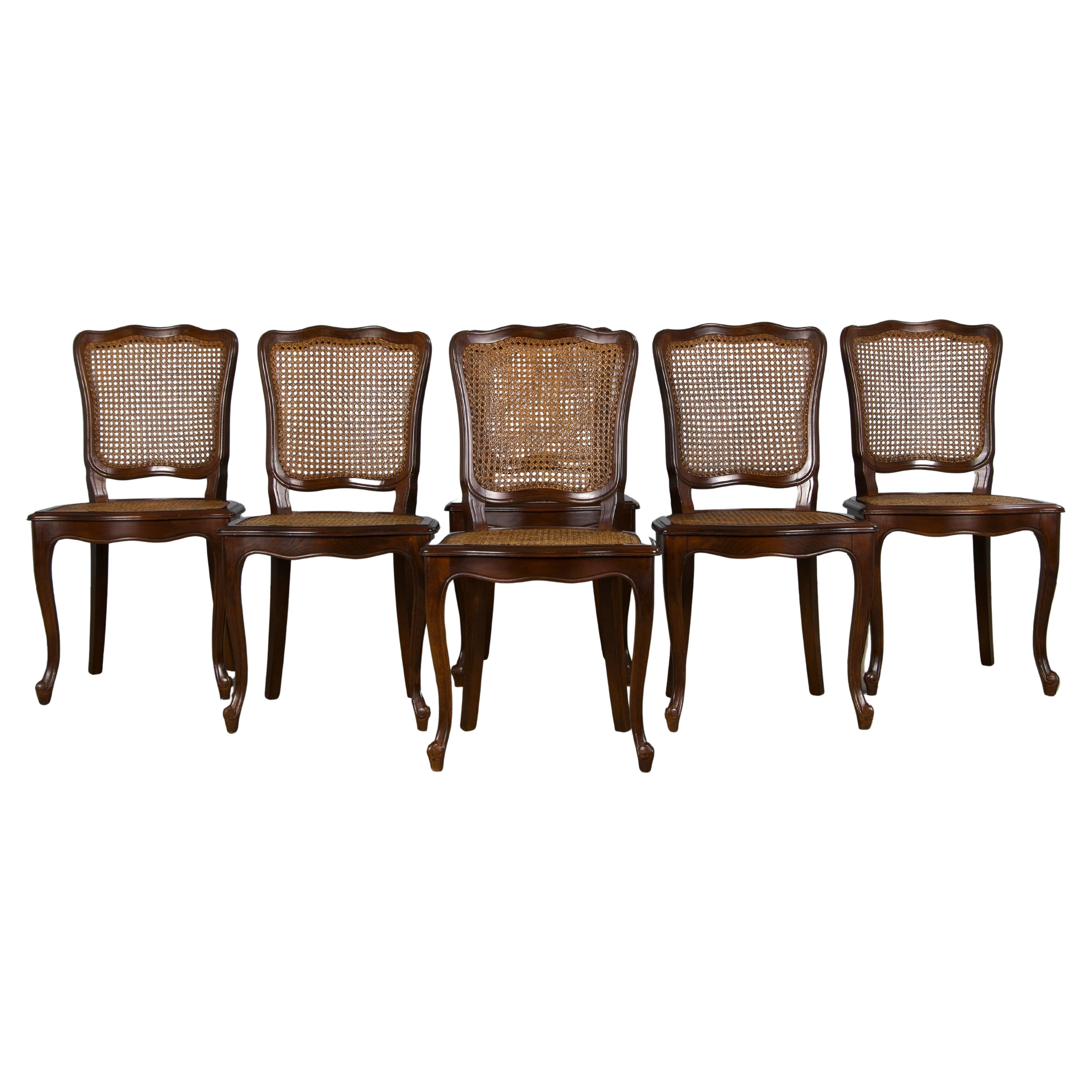 French Louis XV Style Provincial Maple Cane Dining Chairs - Set of 6