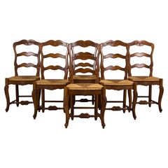 French Louis XV Style Provincial Maple Dining Chairs W/ Rush Seats - Set of 6
