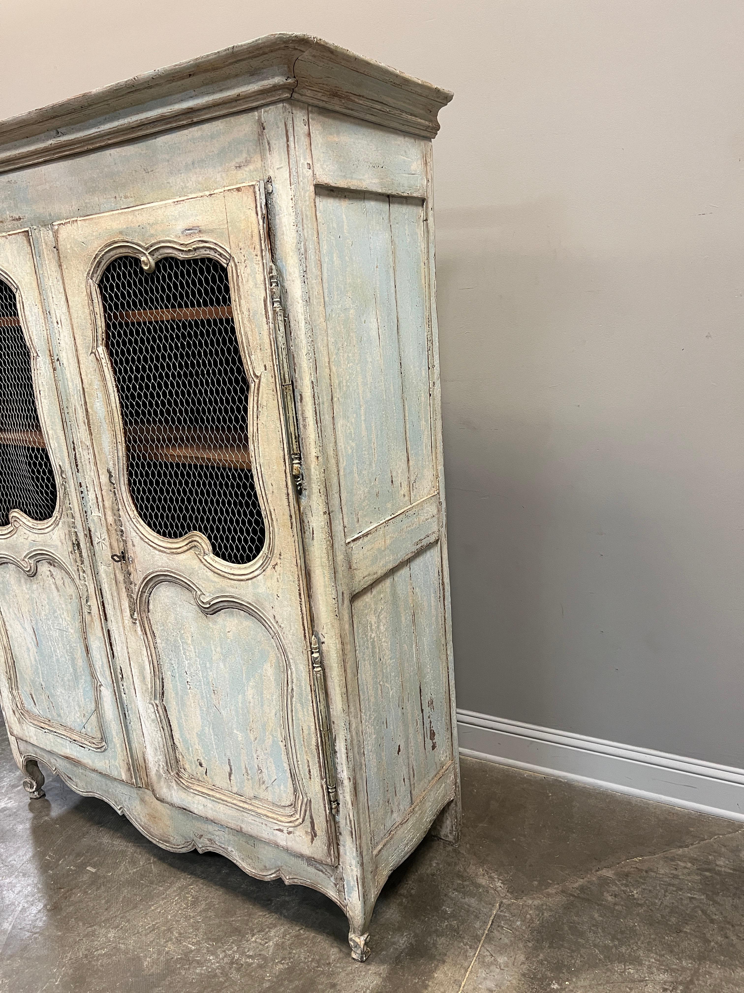 19th Century French Louis XV Style Provincial Painted Armoire For Sale