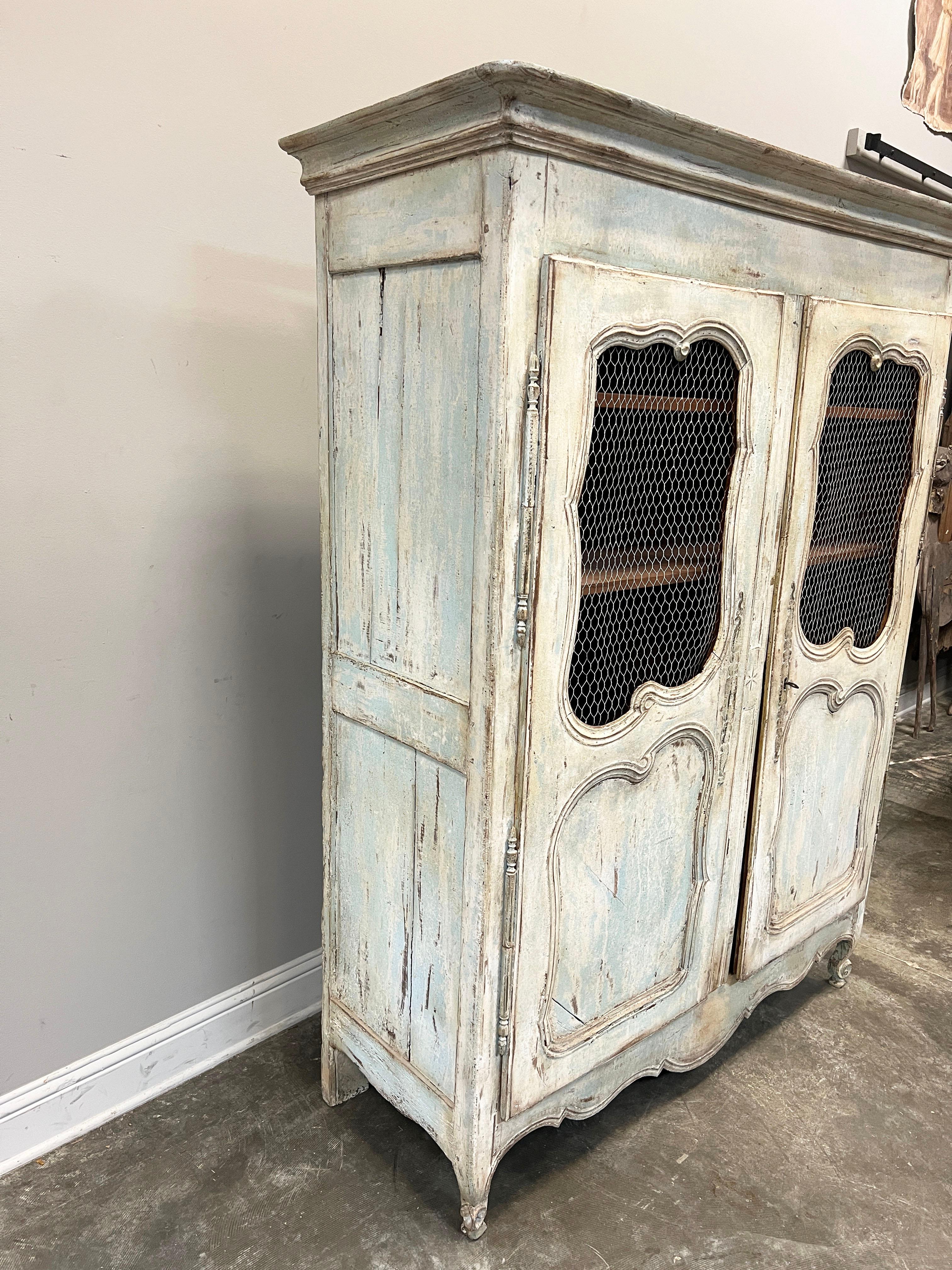 Wood French Louis XV Style Provincial Painted Armoire For Sale