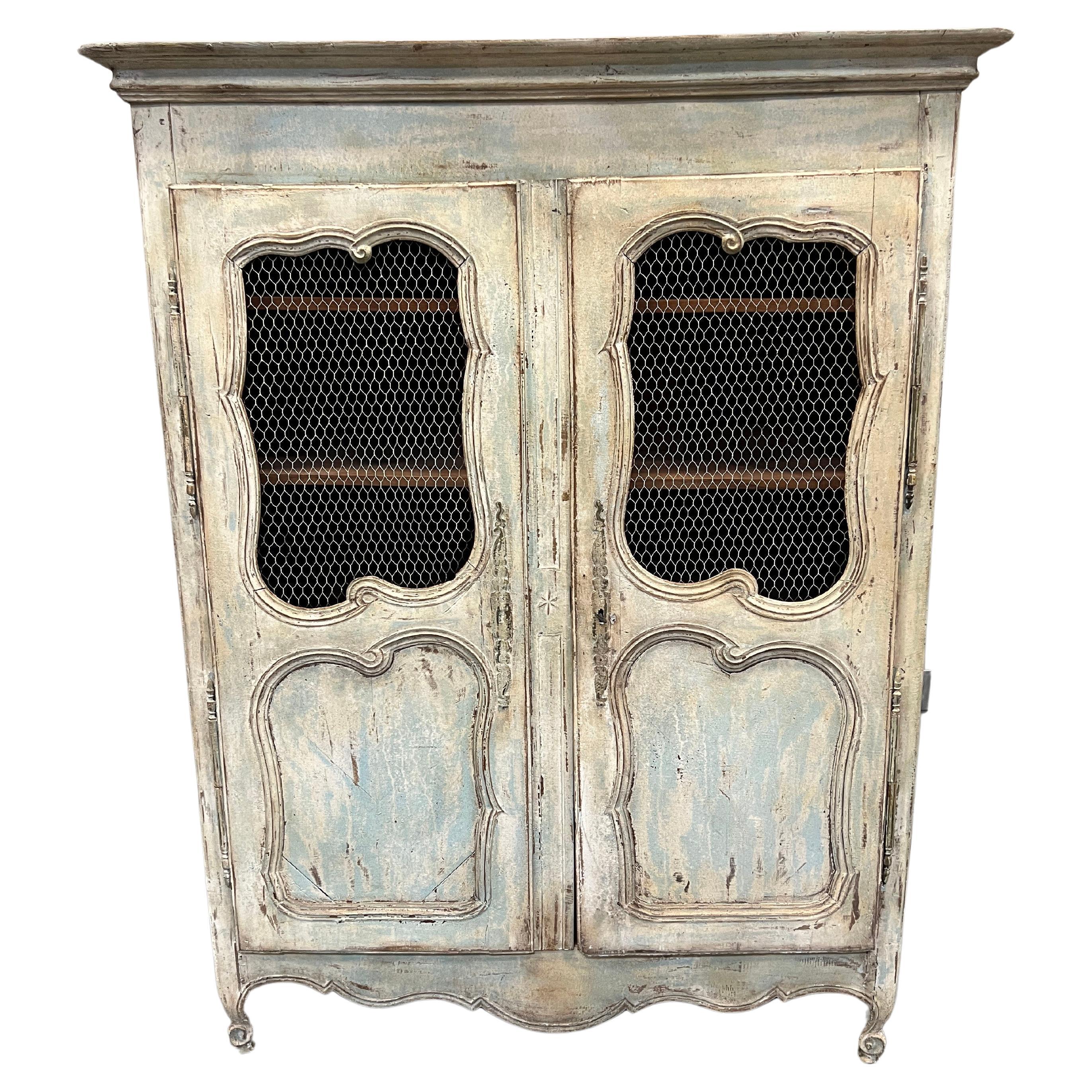 French Louis XV Style Provincial Painted Armoire For Sale