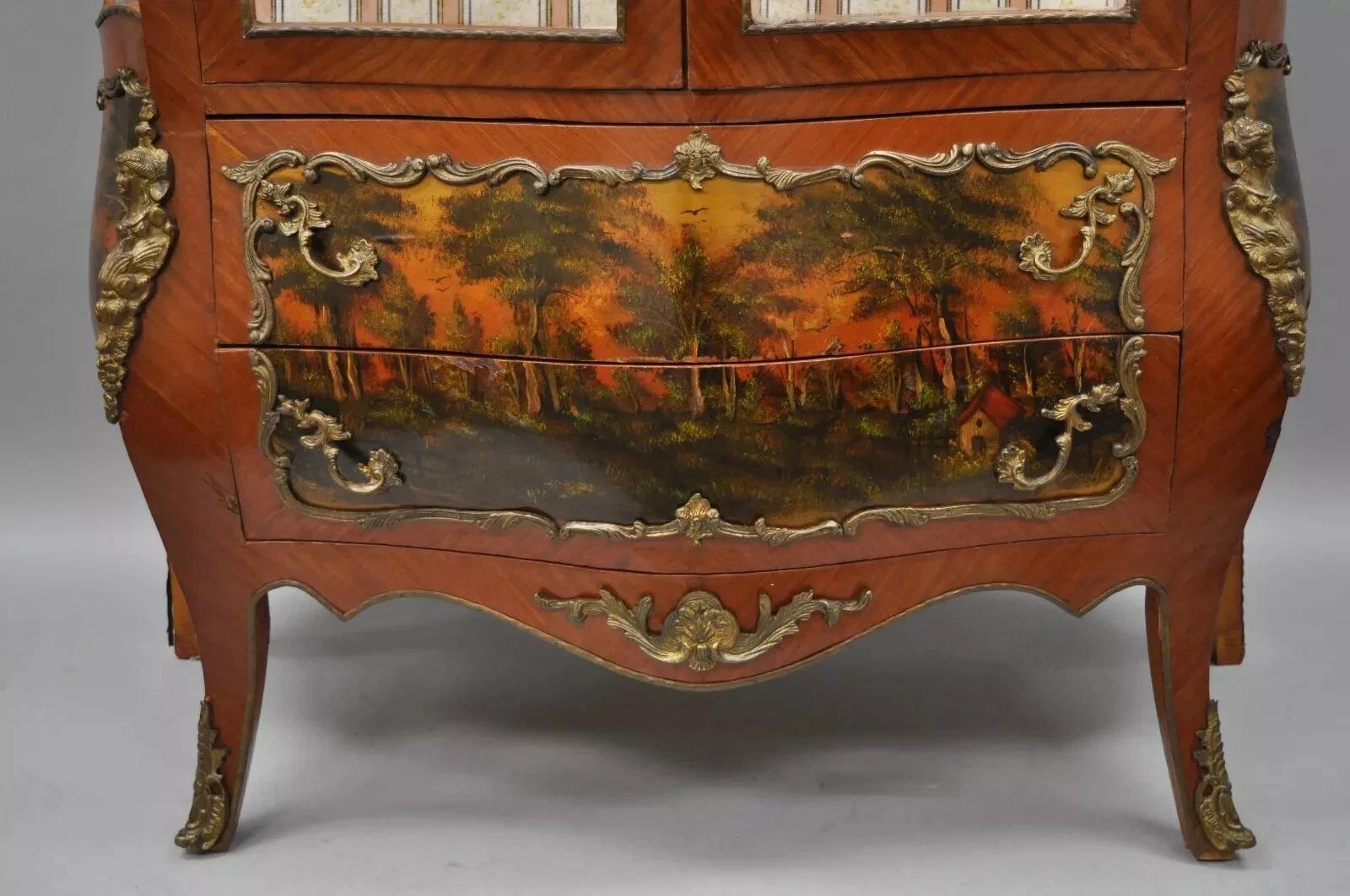 Unknown French Louis XV Style Reproduction Bombe Curio China Cabinet Vitrine with Bronze For Sale