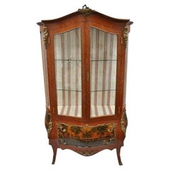 French Louis XV Style Reproduction Bombe Curio China Cabinet Vitrine with Bronze