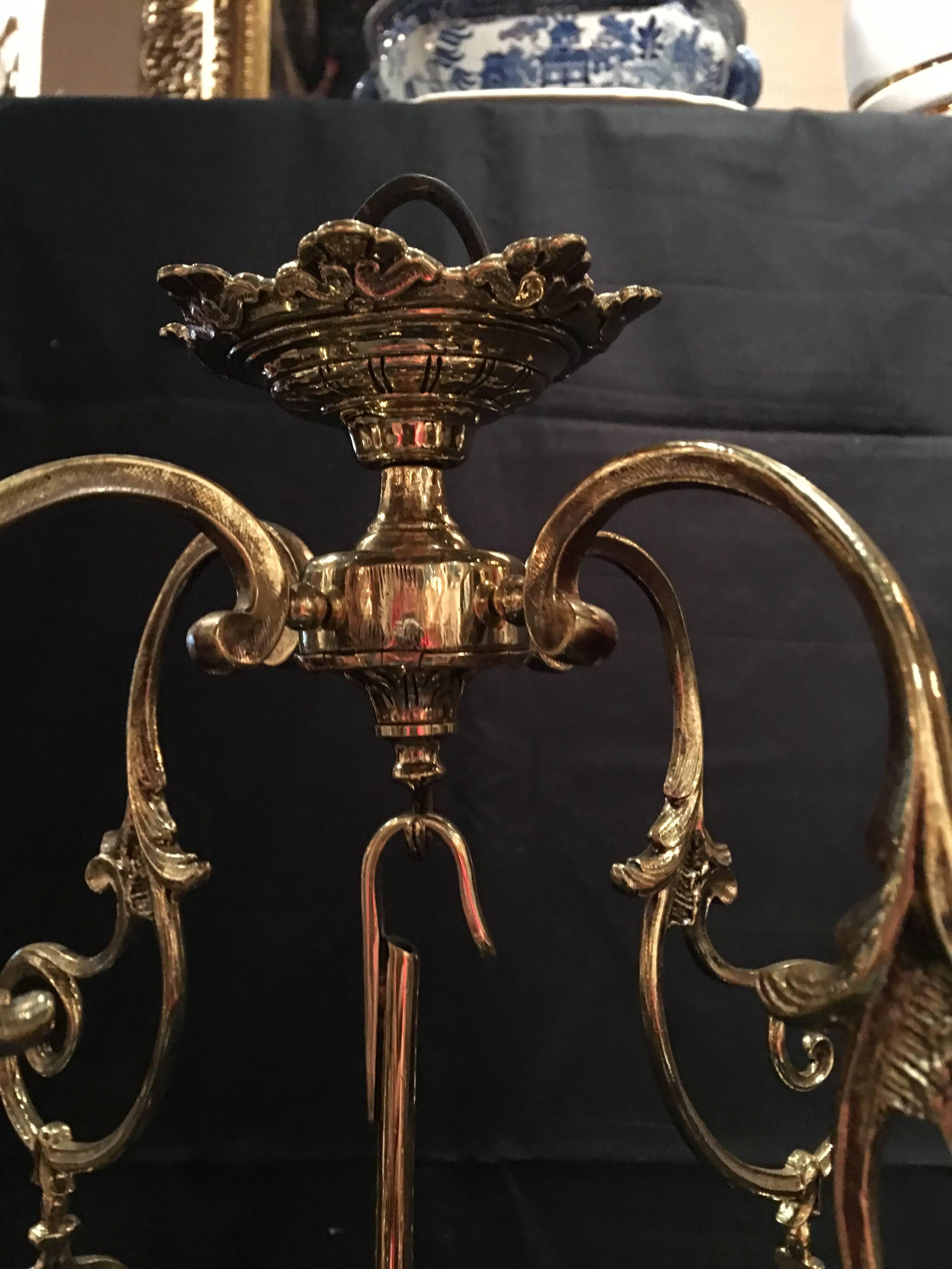 French Louis XV Style Reticulated Brass Three Light Lantern, 19th Century 1