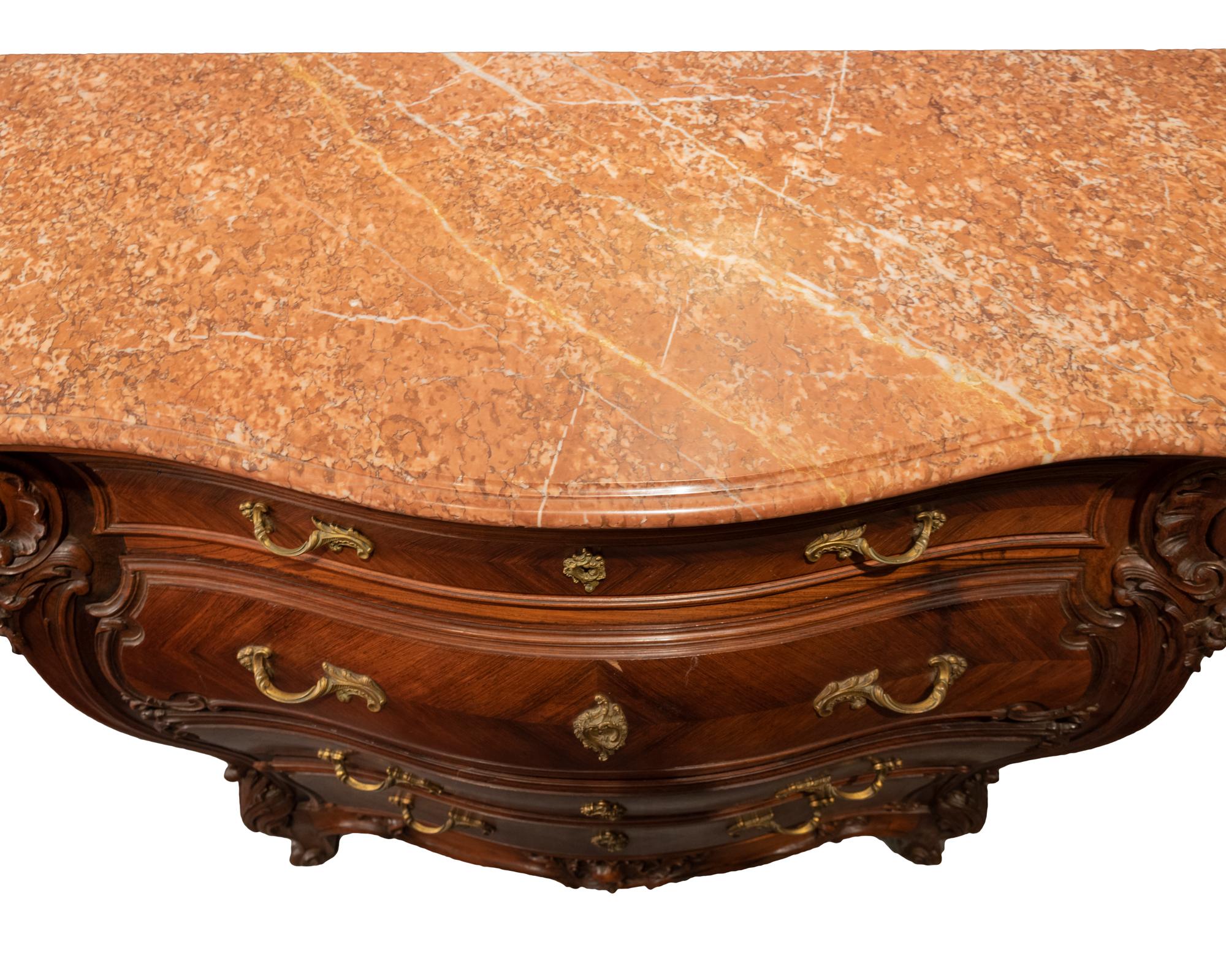 French Louis XV Style Rosewood Bombé Commode with Marble Top For Sale 1