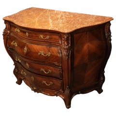 French Louis XV Style Rosewood Bombé Commode with Marble Top