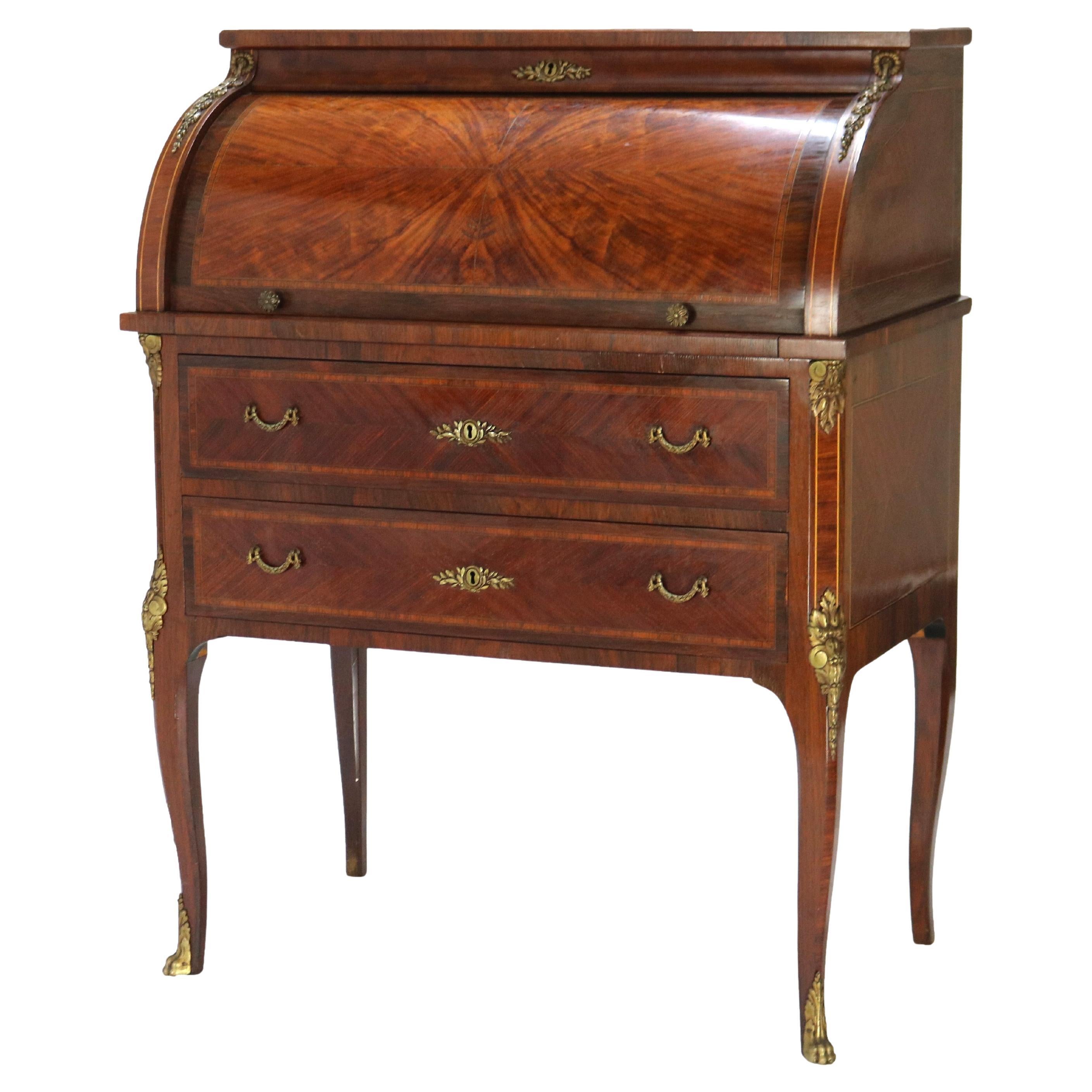 Bureau de dame en palissandre, bois de roi et bronze doré de style Louis XV, C.S.