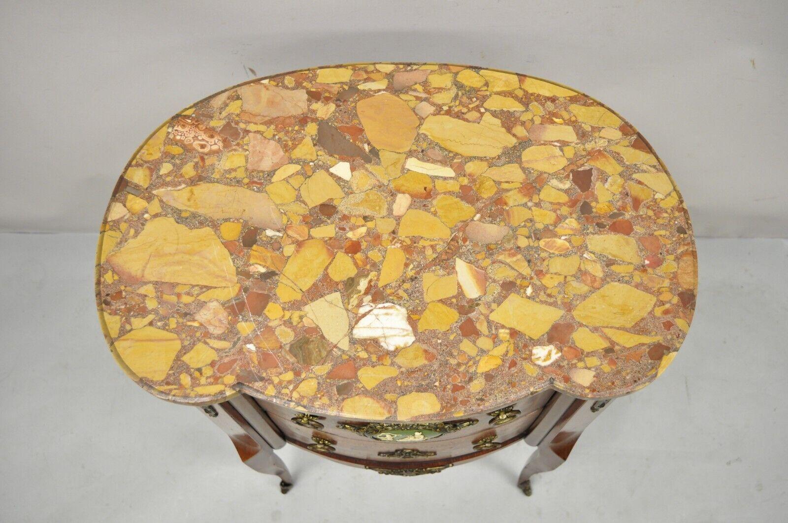 20th Century French Louis XV Style Rouge Marble Top Bombe Commode Nightstand Side Table For Sale