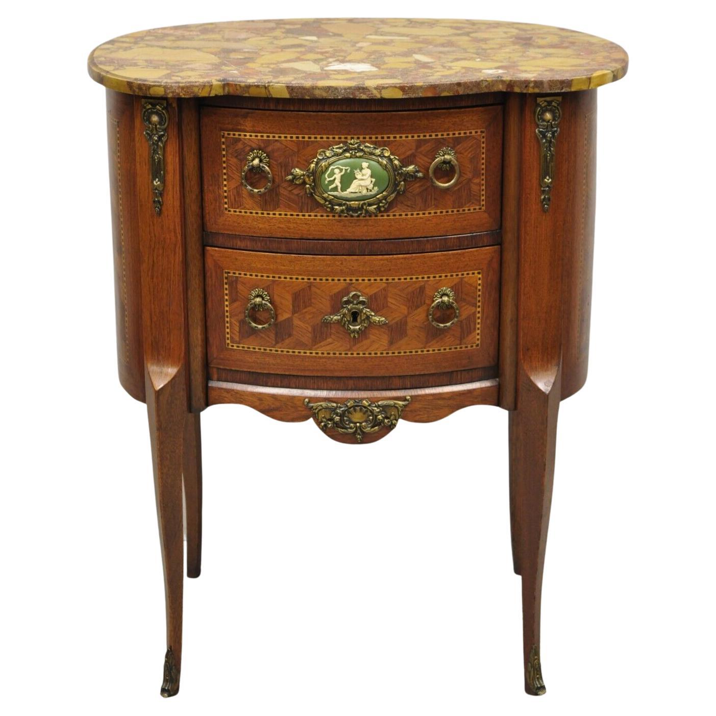 French Louis XV Style Rouge Marble Top Bombe Commode Nightstand Side Table For Sale