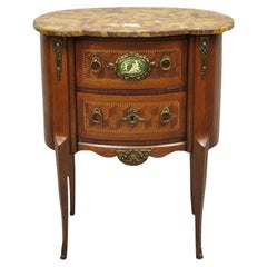 Antique French Louis XV Style Rouge Marble Top Bombe Commode Nightstand Side Table