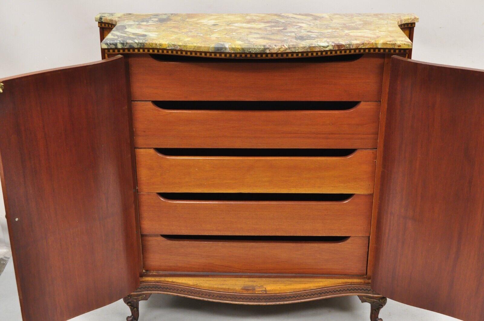 French Louis XV Style Rouge Marble Top Demilune Commode Cabinet with 5 Drawers In Good Condition For Sale In Philadelphia, PA