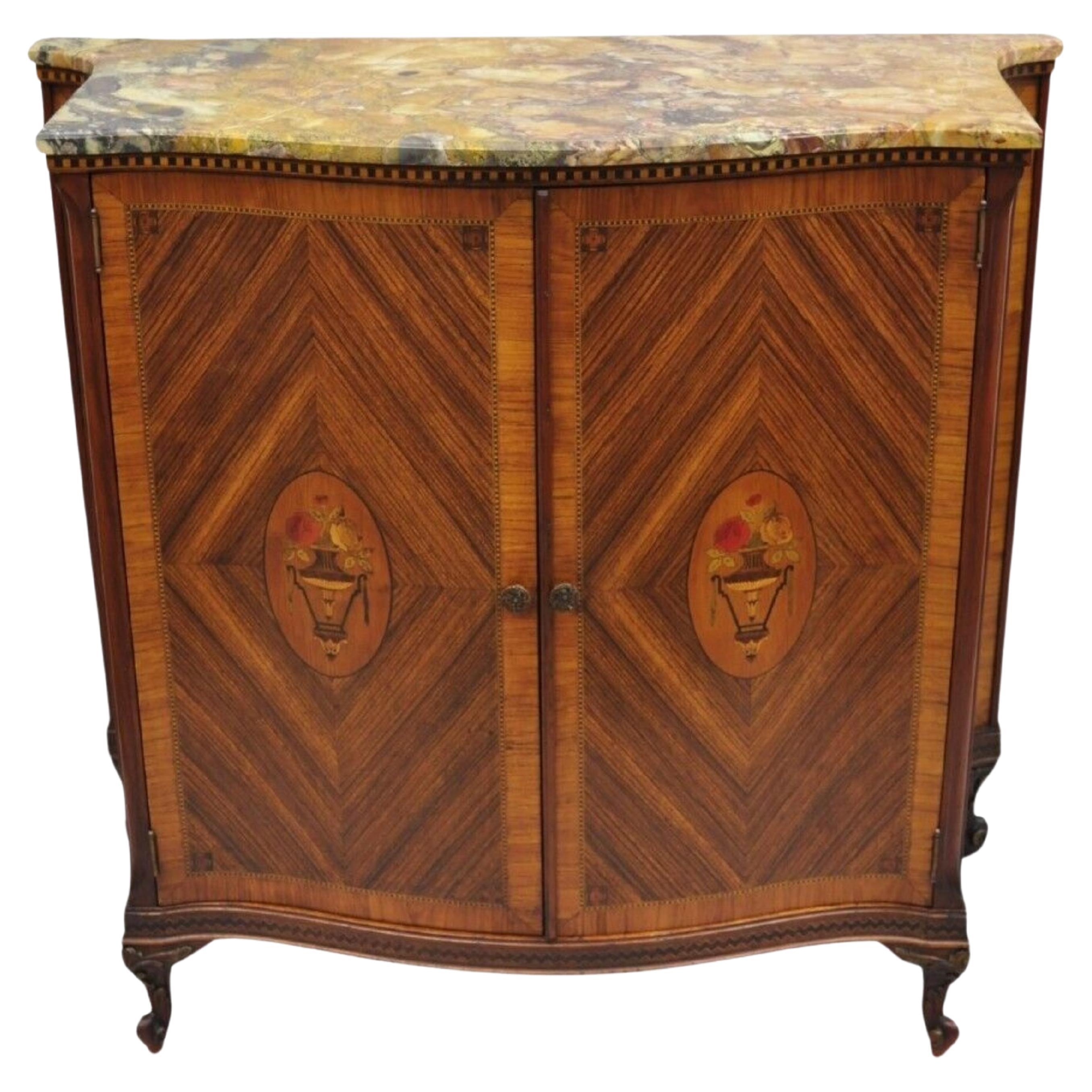 French Louis XV Style Rouge Marble Top Demilune Commode Cabinet with 5 Drawers For Sale