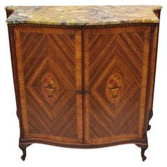 French Louis XV Style Rouge Marble Top Demilune Commode Cabinet with 5 Drawers