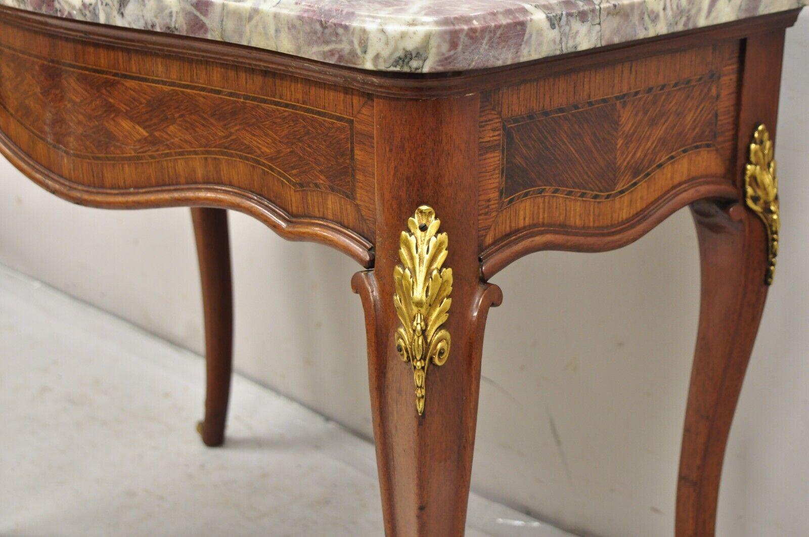 French Louis XV Style Rouge Marble Top Low Console Side Table with Drawer 6
