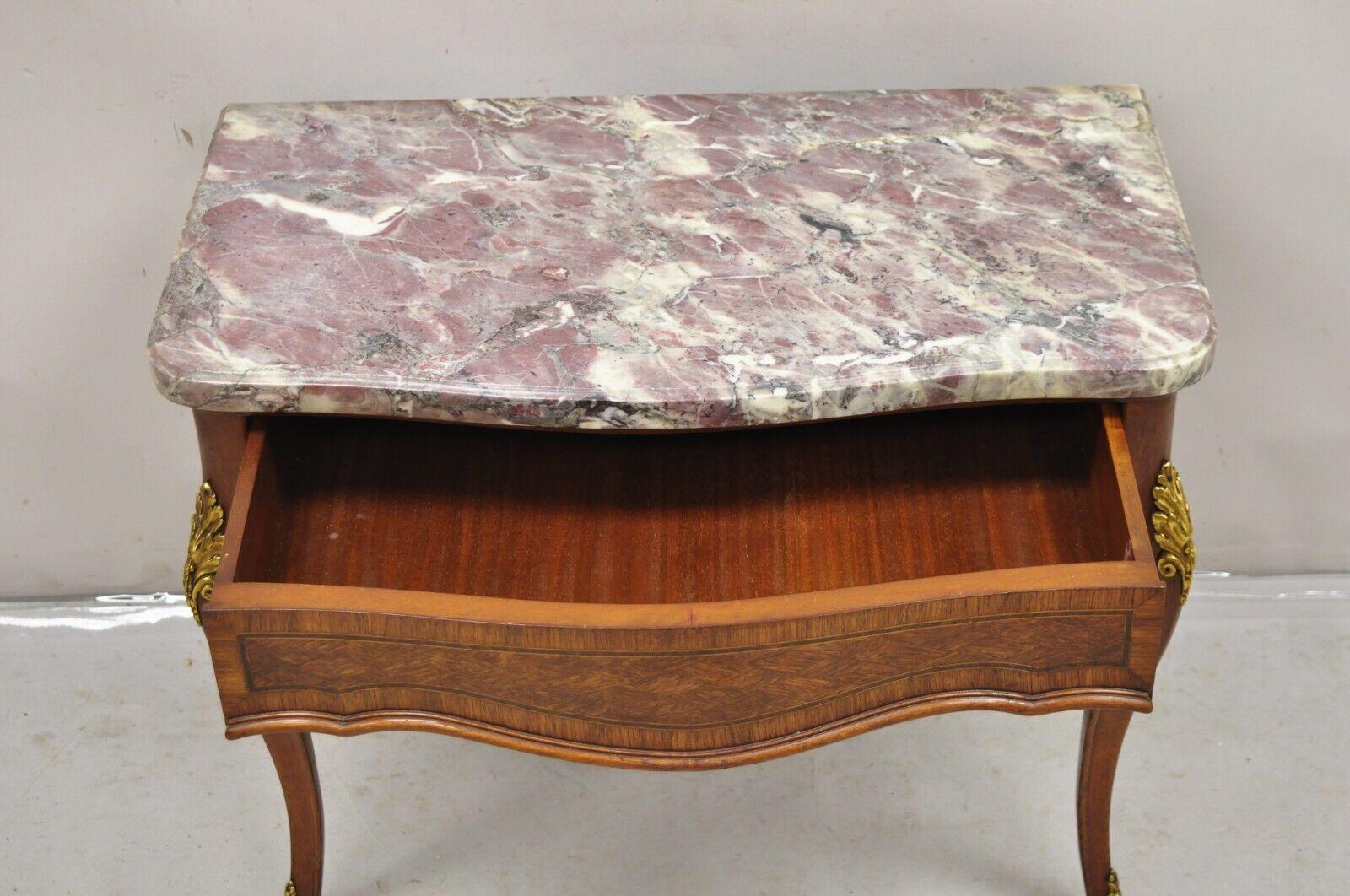 French Louis XV Style Rouge Marble Top Low Console Side Table with Drawer In Good Condition In Philadelphia, PA