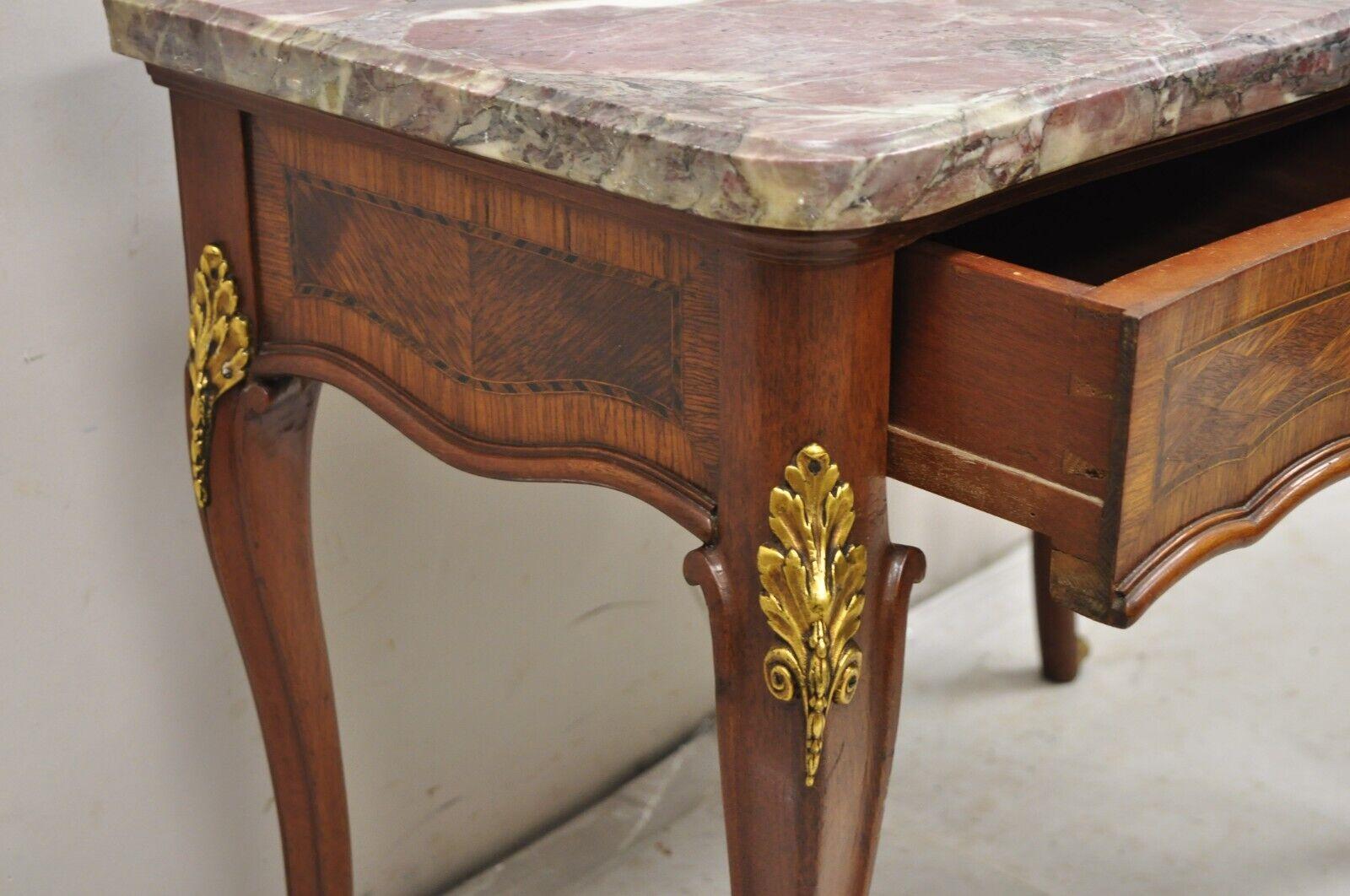 Early 20th Century French Louis XV Style Rouge Marble Top Low Console Side Table with Drawer