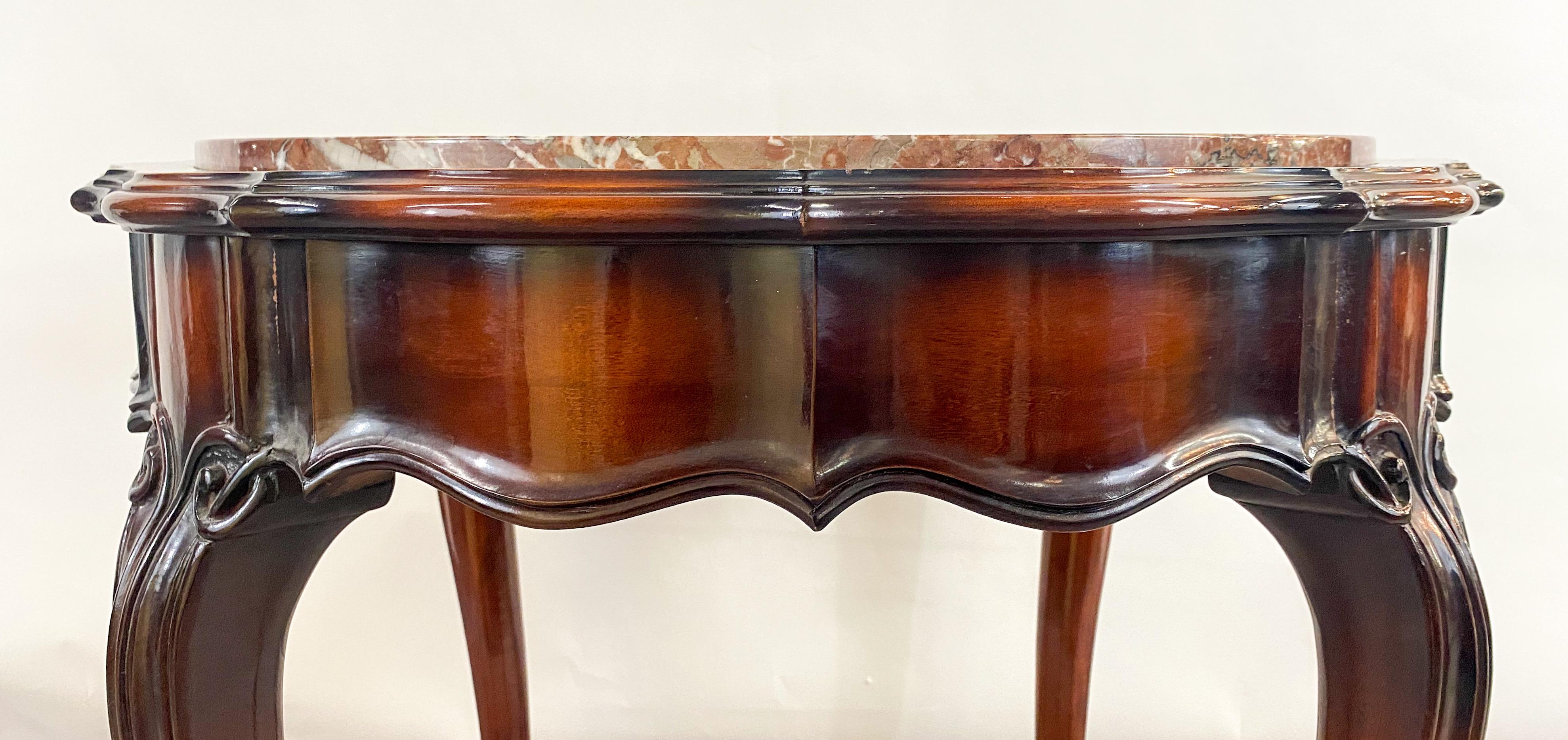 French Louis XV Style Round Mahogany and Marble Top End or Side Table, a Pair 4