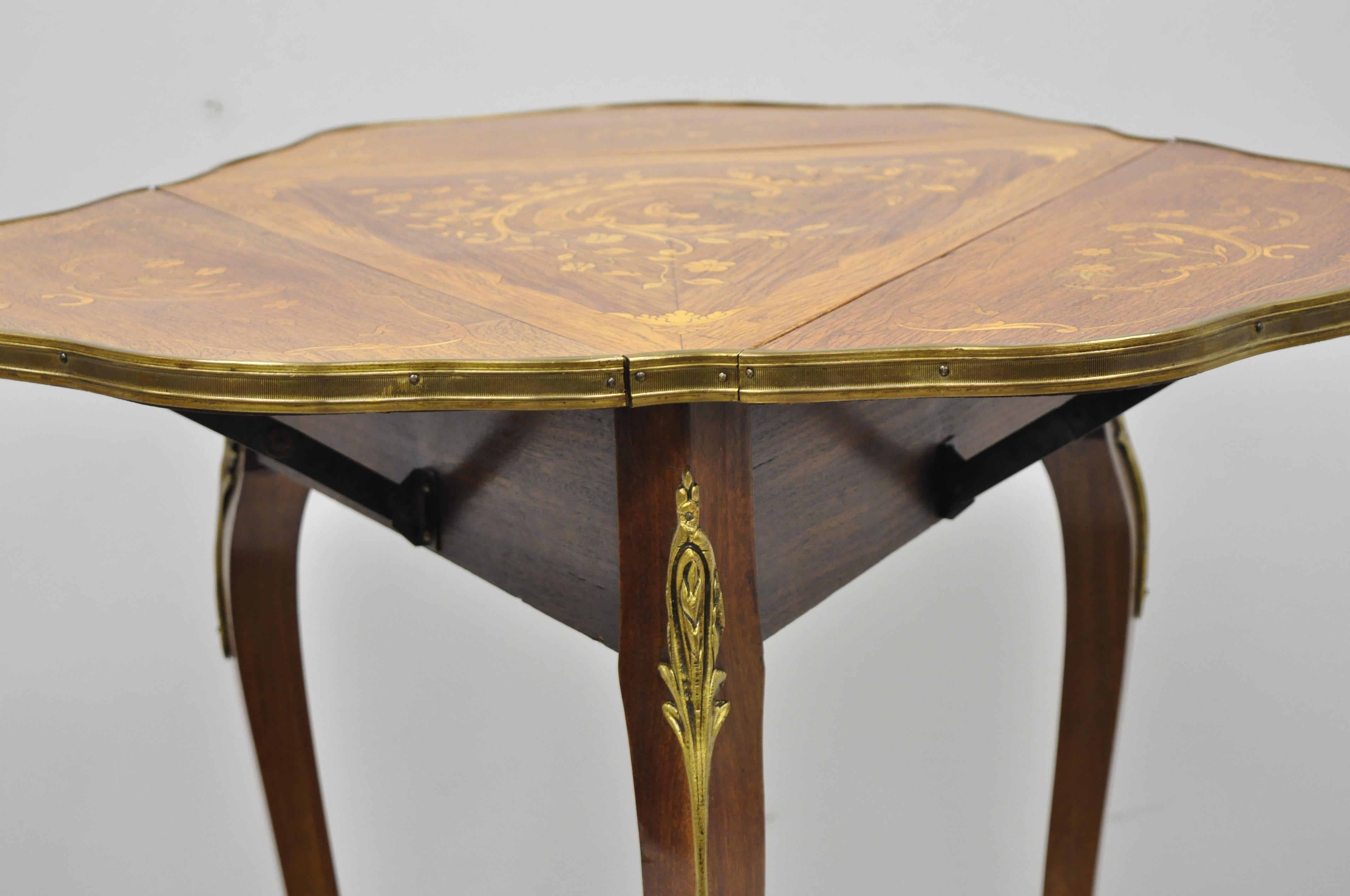French Louis XV Style Satinwood Inlay Drop-Leaf Side Table with Bronze Ormolu For Sale 3