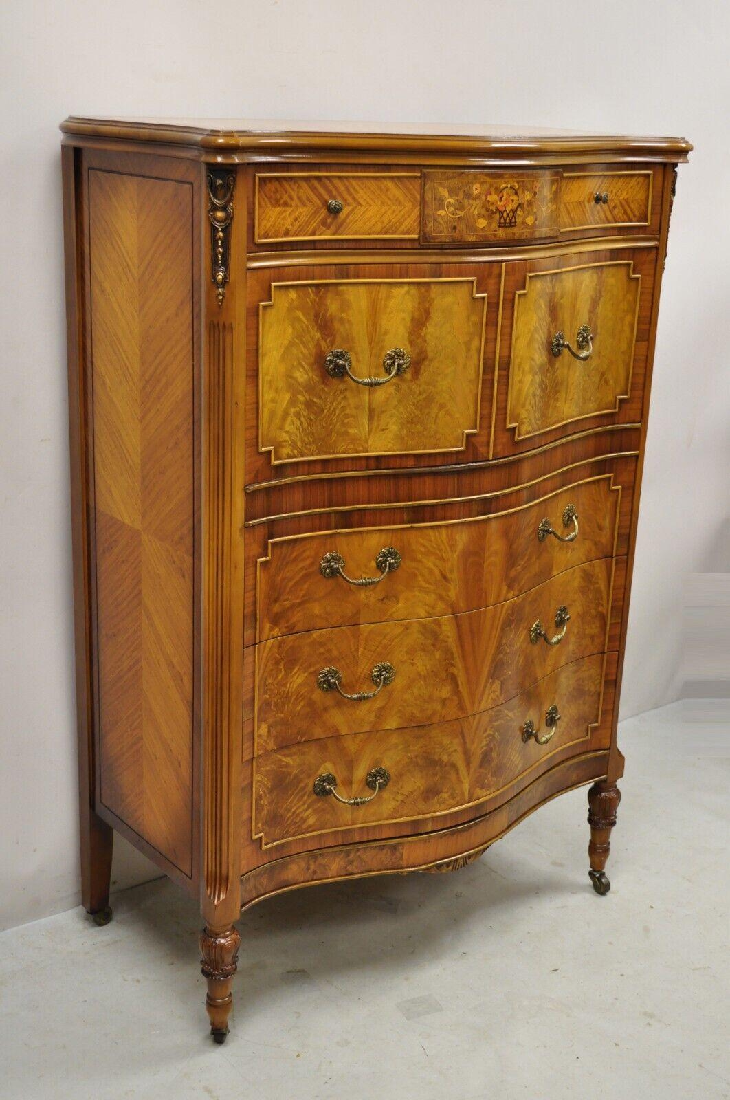 French Louis XV Style Satinwood Serpentine Highboy Tall Chest Dresser by Joerns 6