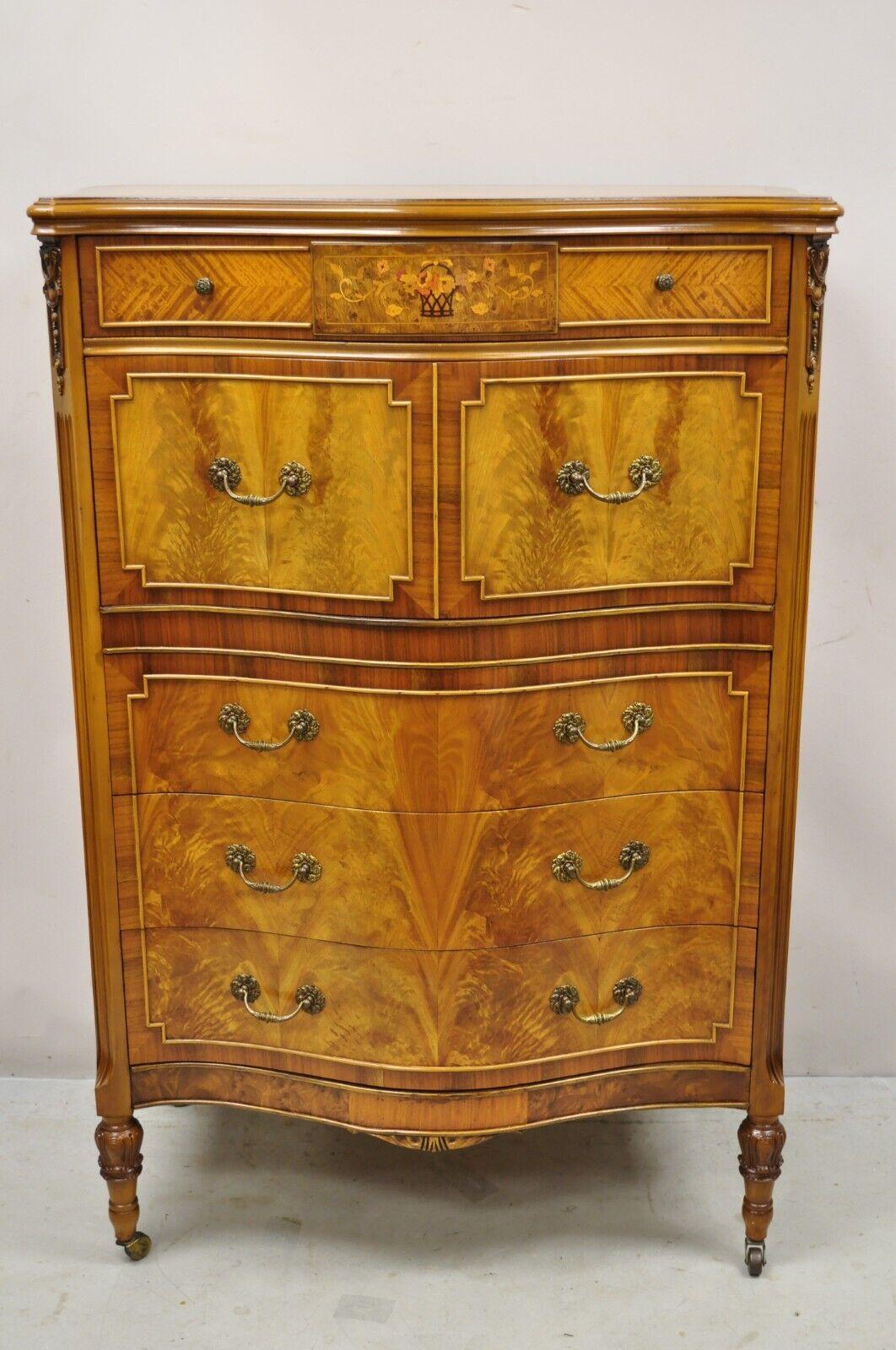 French Louis XV Style Satinwood Serpentine Highboy Tall Chest Dresser by Joerns 8